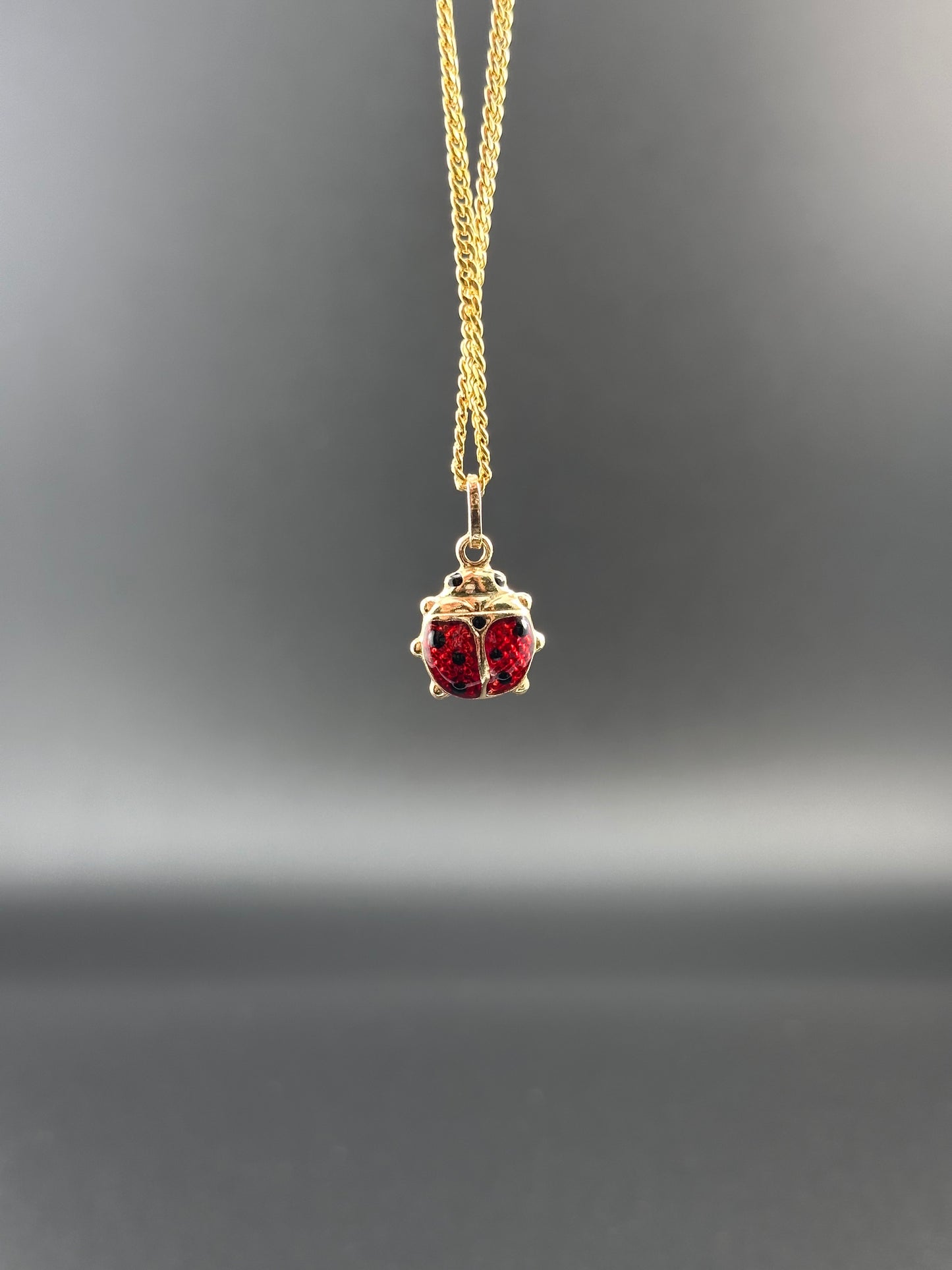 14K Solid Gold Ladybug Pendant – Red & Black Enamel Charm – Good Luck Jewelry