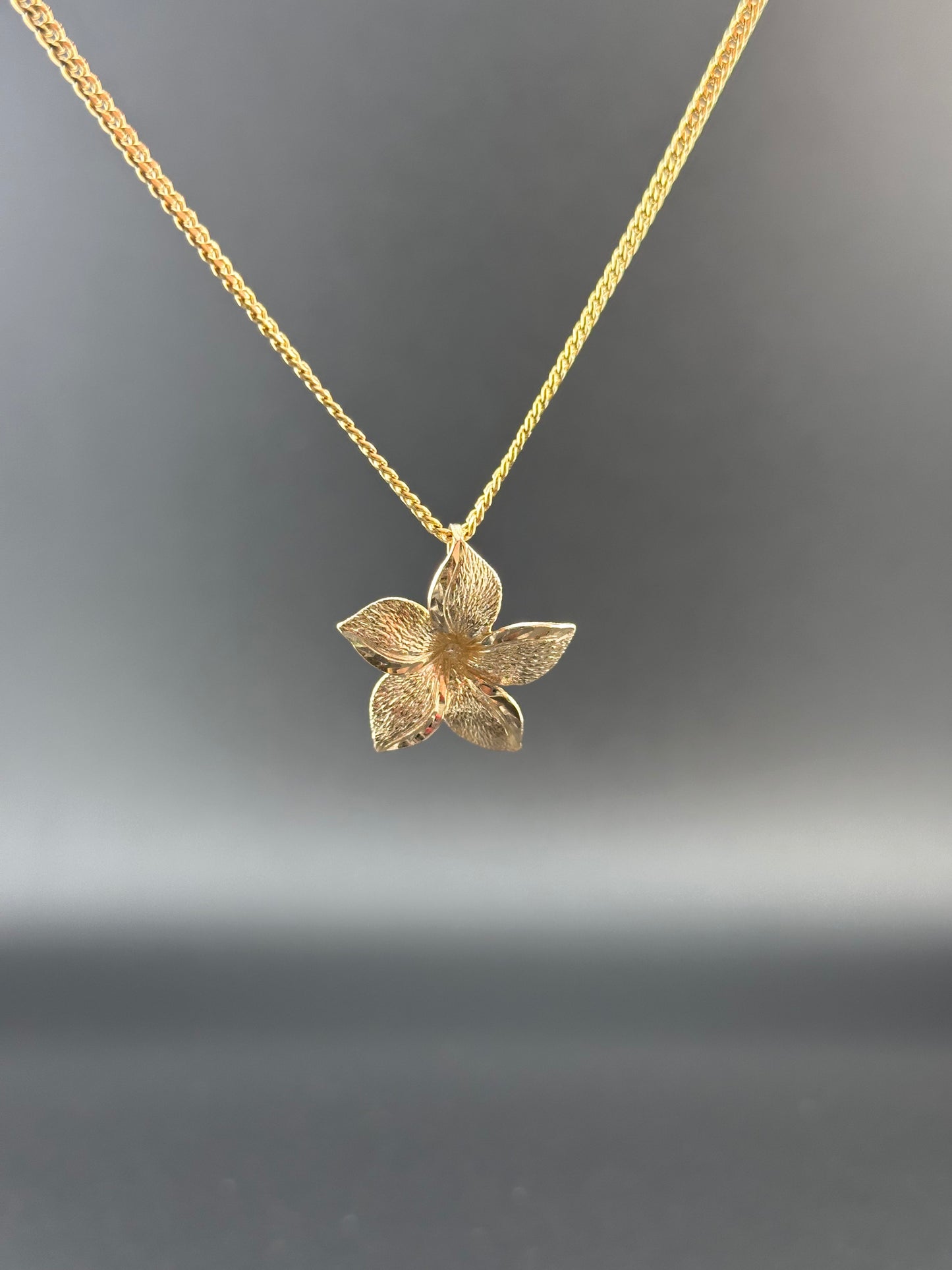 14K Solid Gold Flower Pendant – Textured Petal Floral Charm