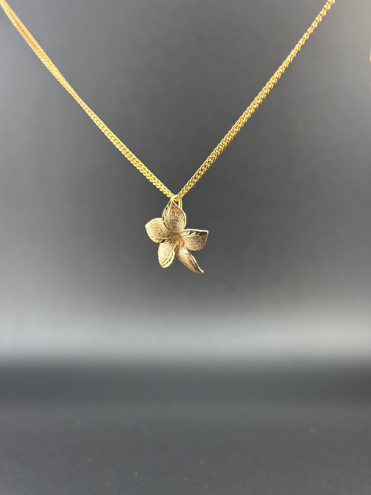14K Solid Gold Flower Pendant – Textured Petal Floral Charm