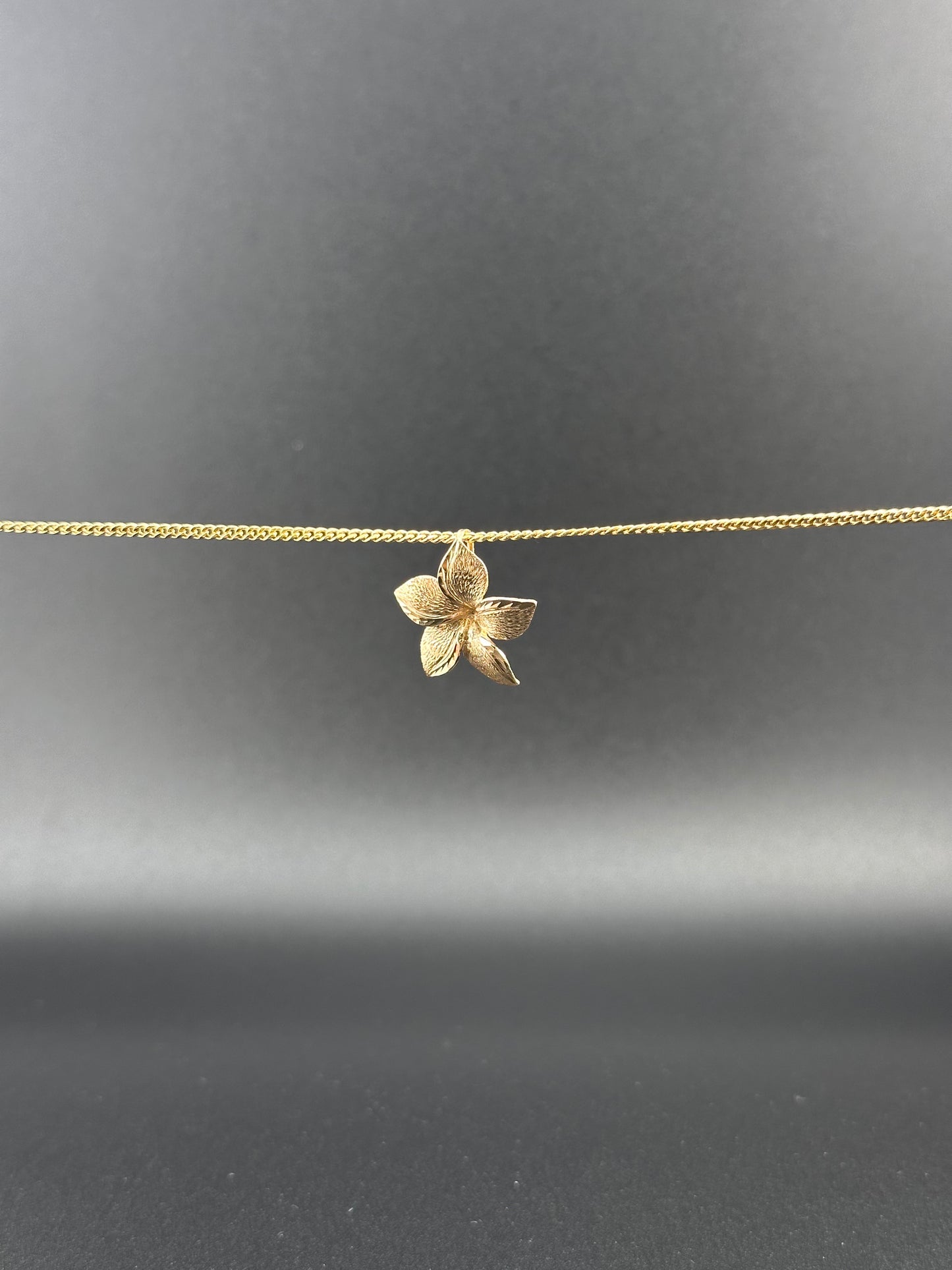 14K Solid Gold Flower Pendant – Textured Petal Floral Charm