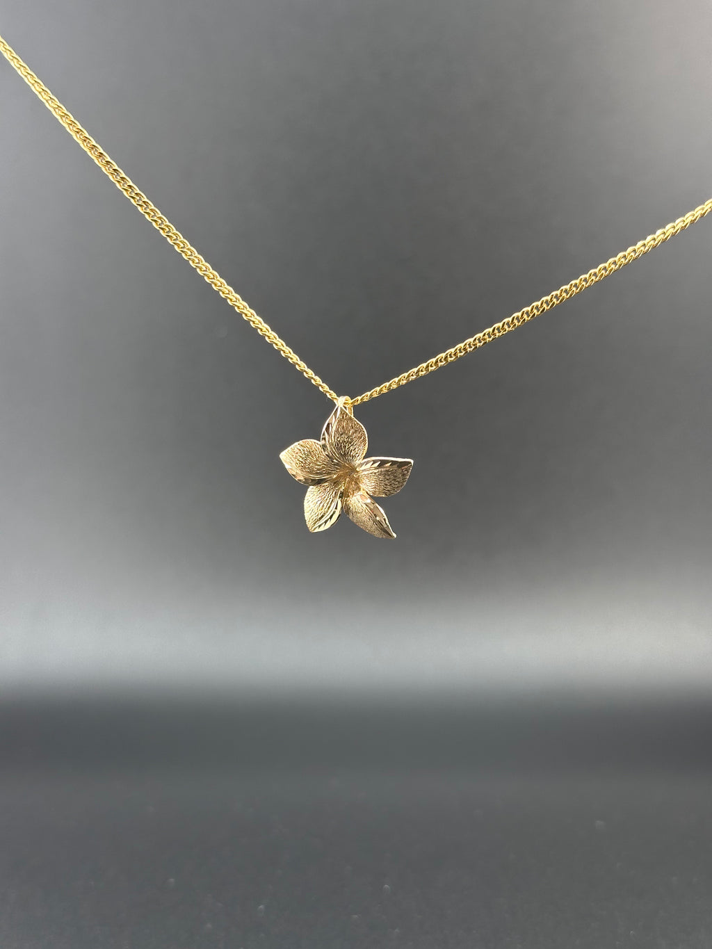 14K Solid Gold Flower Pendant – Textured Petal Floral Charm