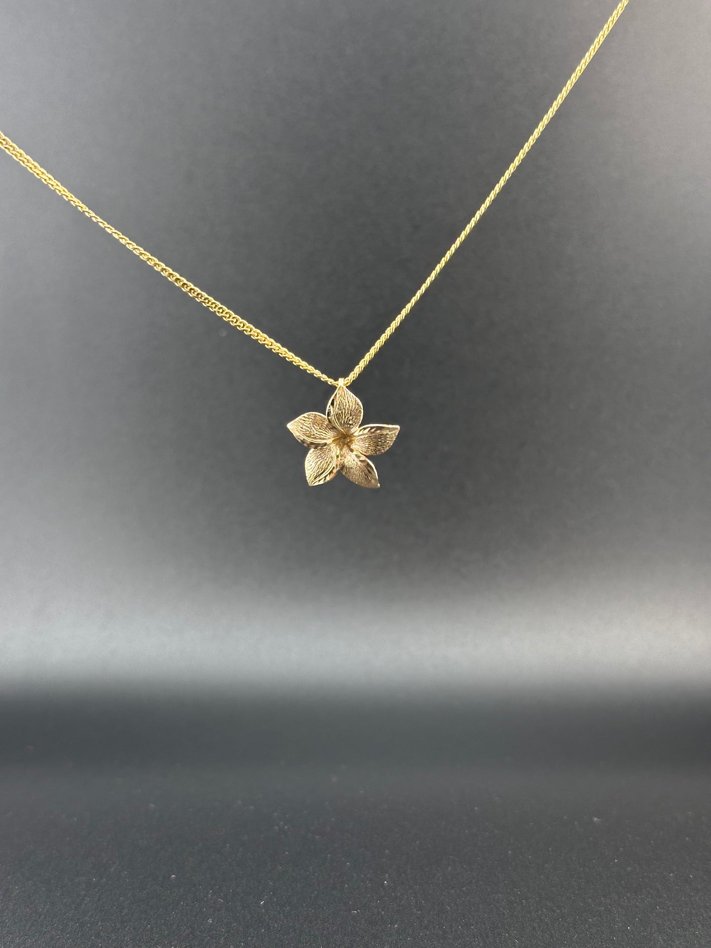 14K Solid Gold Flower Pendant – Textured Petal Floral Charm