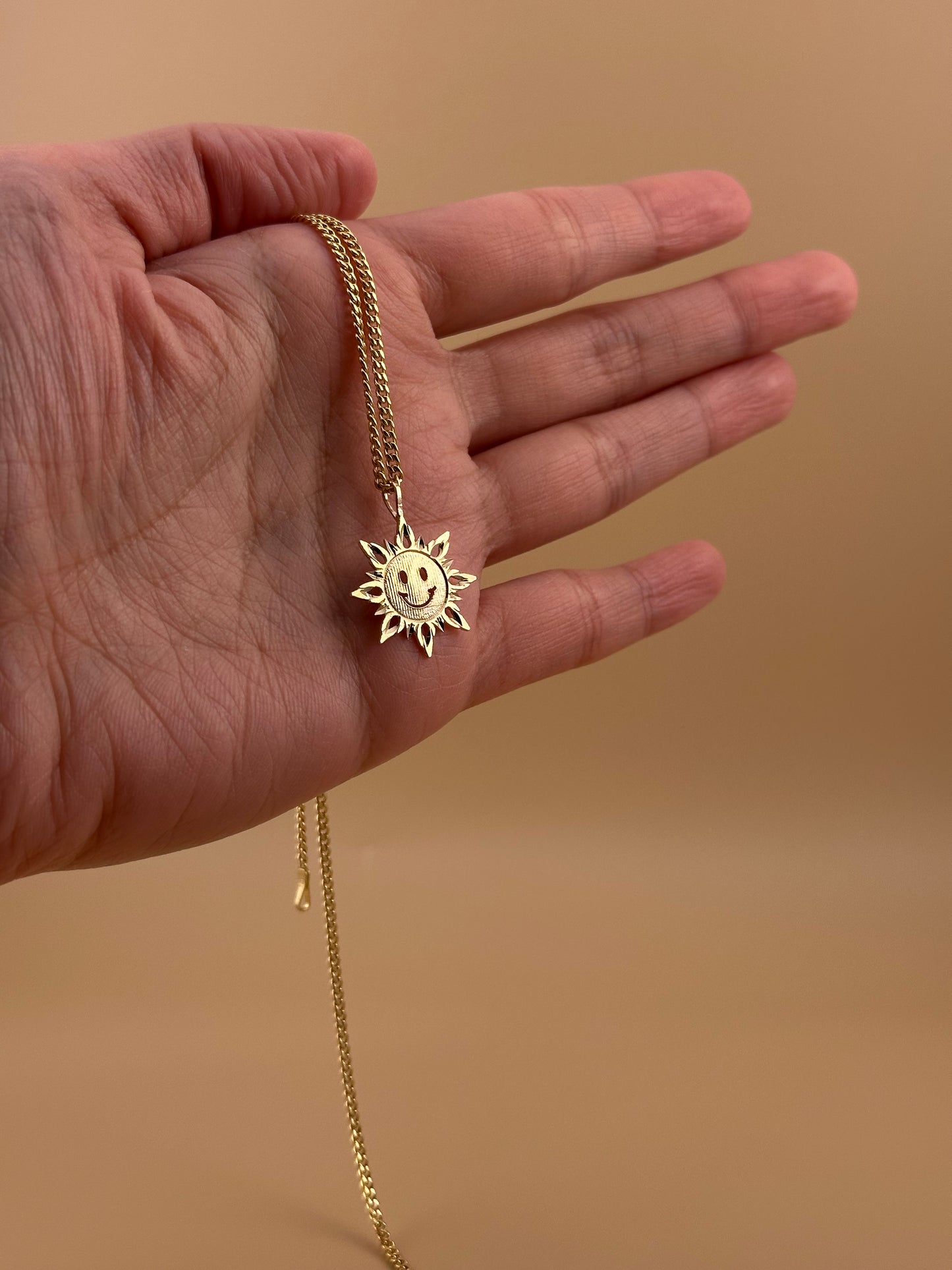 14K Gold Smiley Sun Pendant l Sunshine Charm