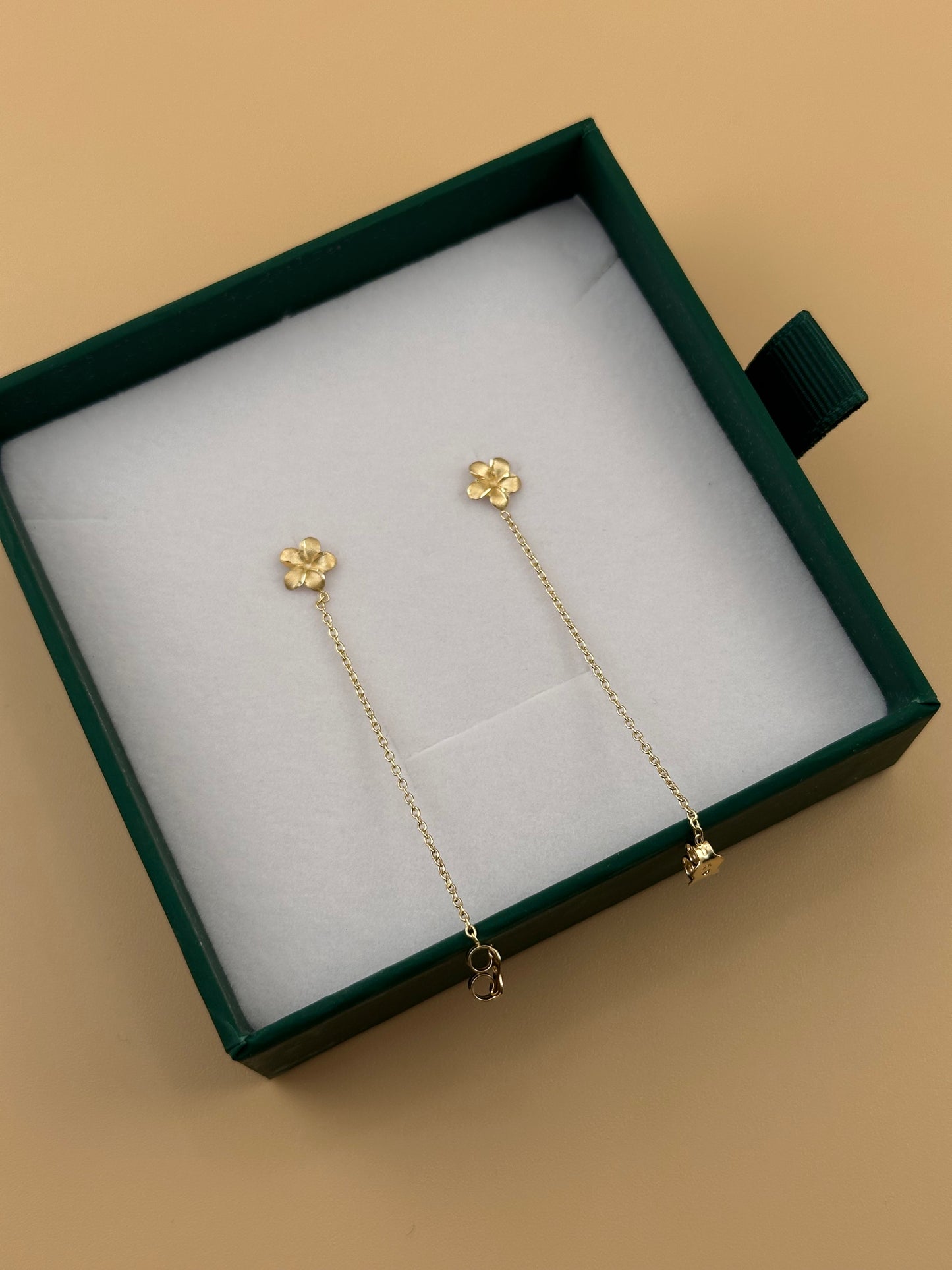 14K Gold Flower Chain Drop Earrings – Dainty Hanging Earrings