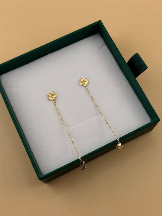 14K Gold Flower Chain Drop Earrings – Dainty Hanging Earrings