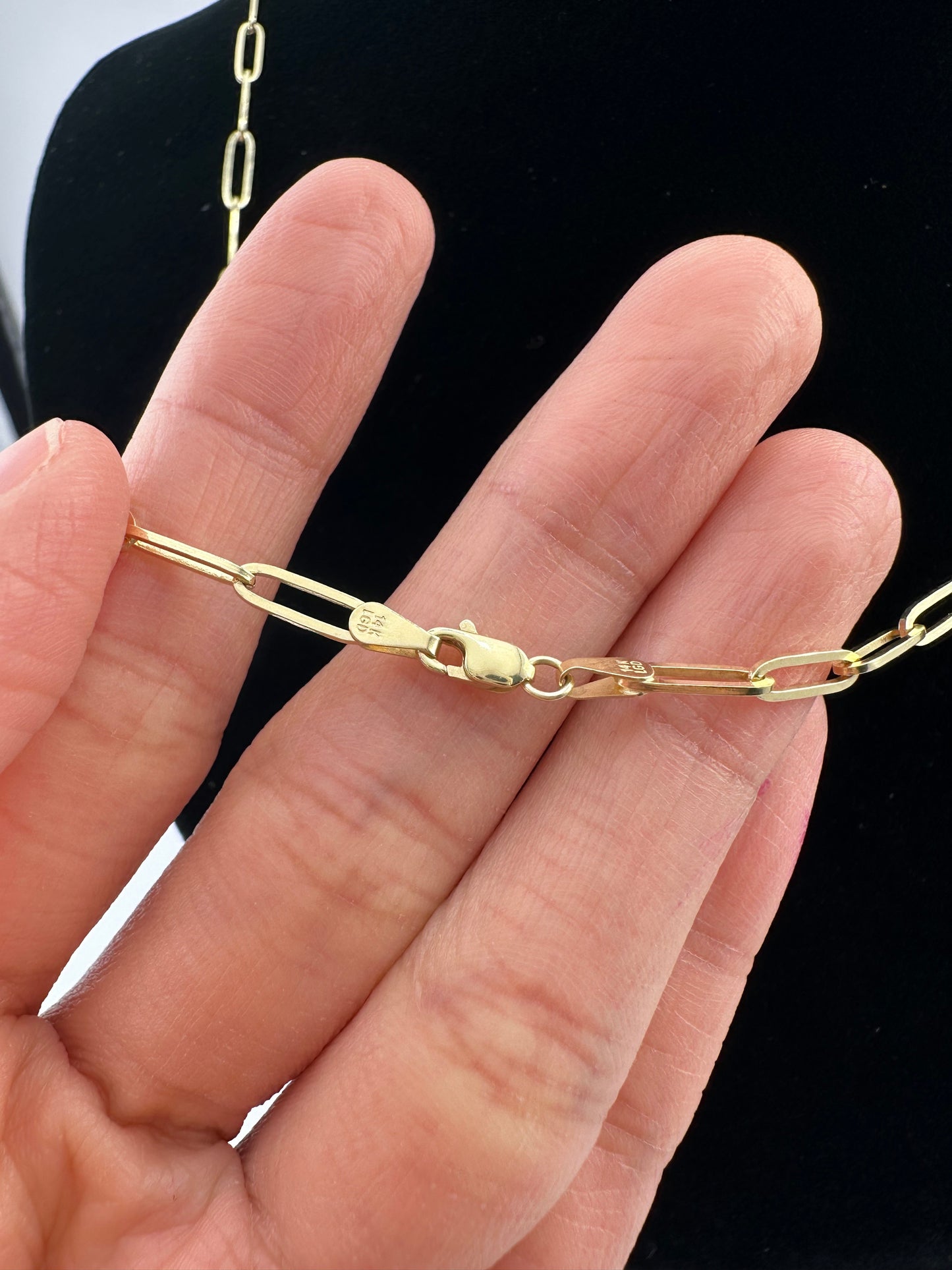 14K Solid Yellow Gold Paper Clip Chain