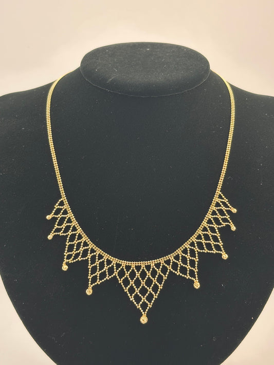14K Gold Beaded Necklace – Statement Choker with Dangle Beads