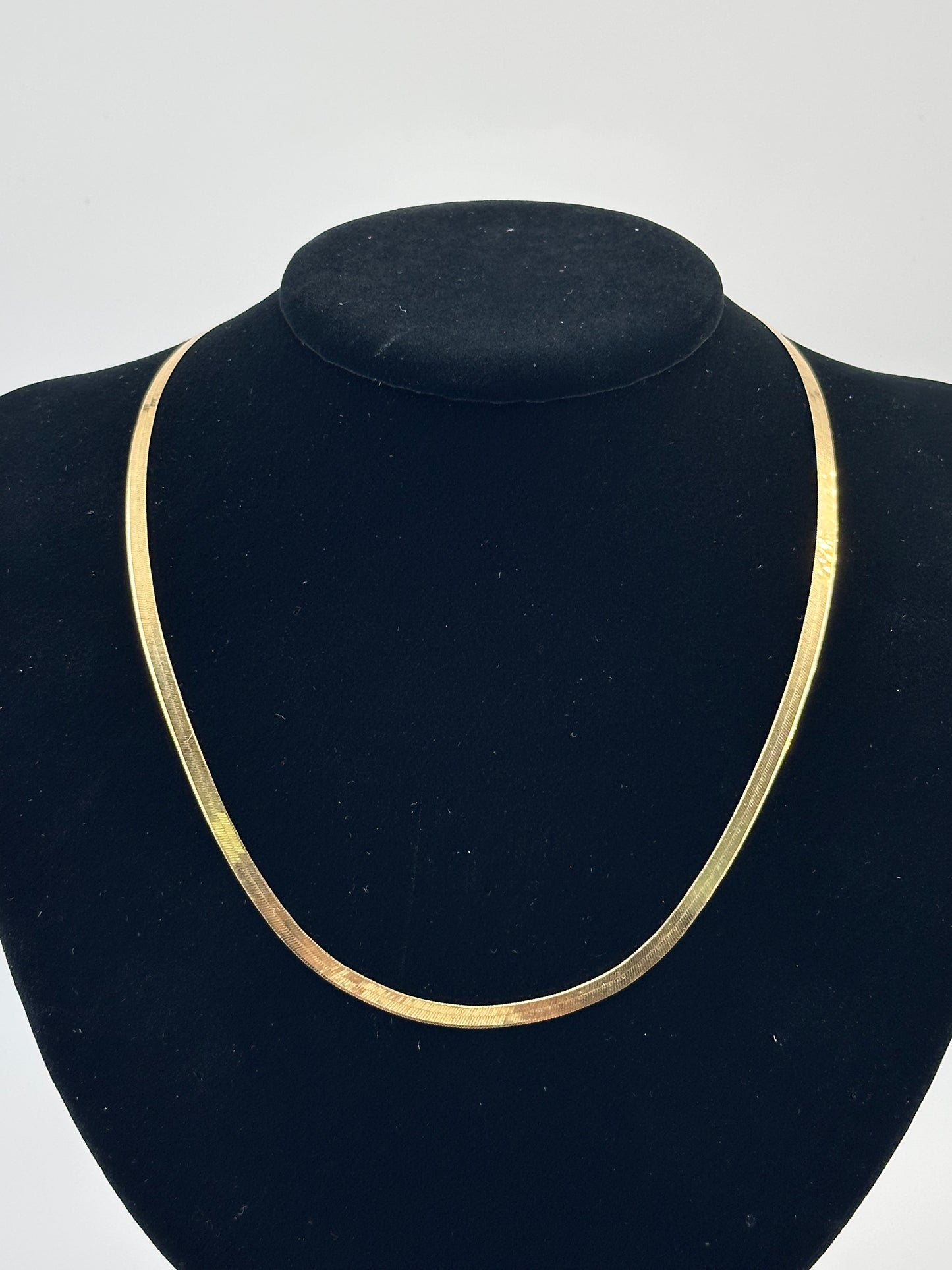 14K Gold Herringbone Chain Necklace – 3.5mm Flat Snake Chain
