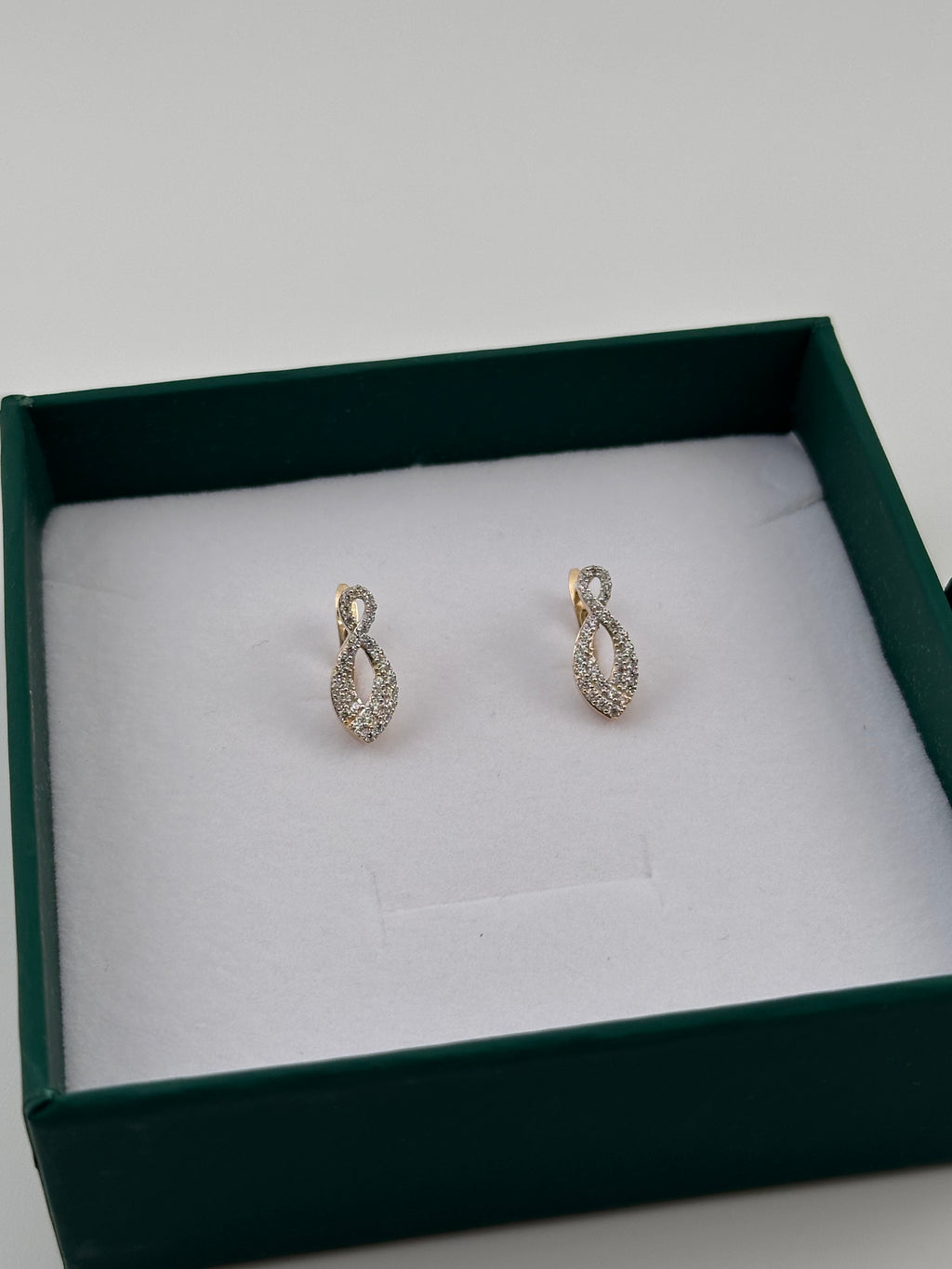 14K Gold CZ Stud Earrings – Real Gold Infinity Marquise Design