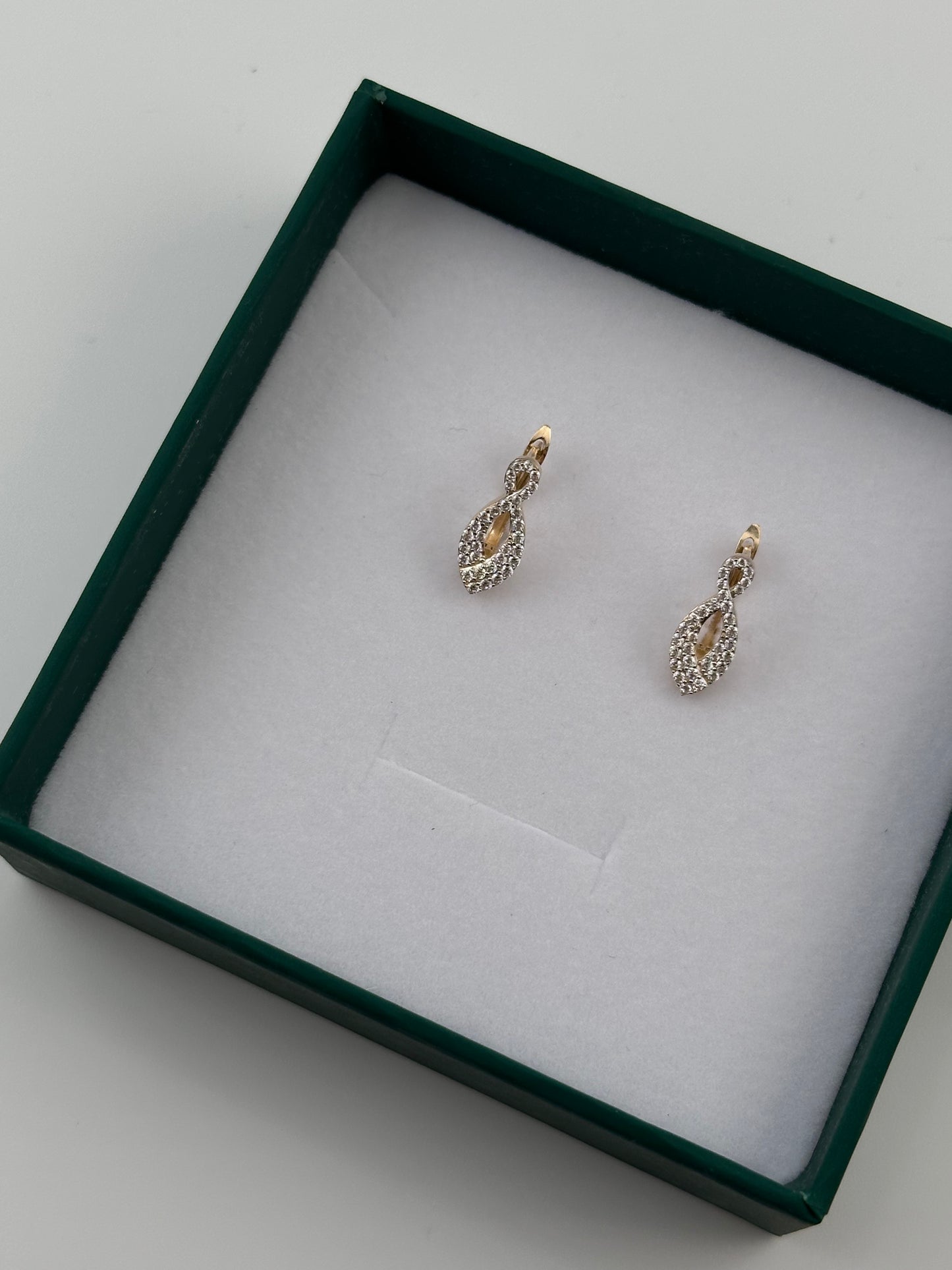14K Gold CZ Stud Earrings – Real Gold Infinity Marquise Design
