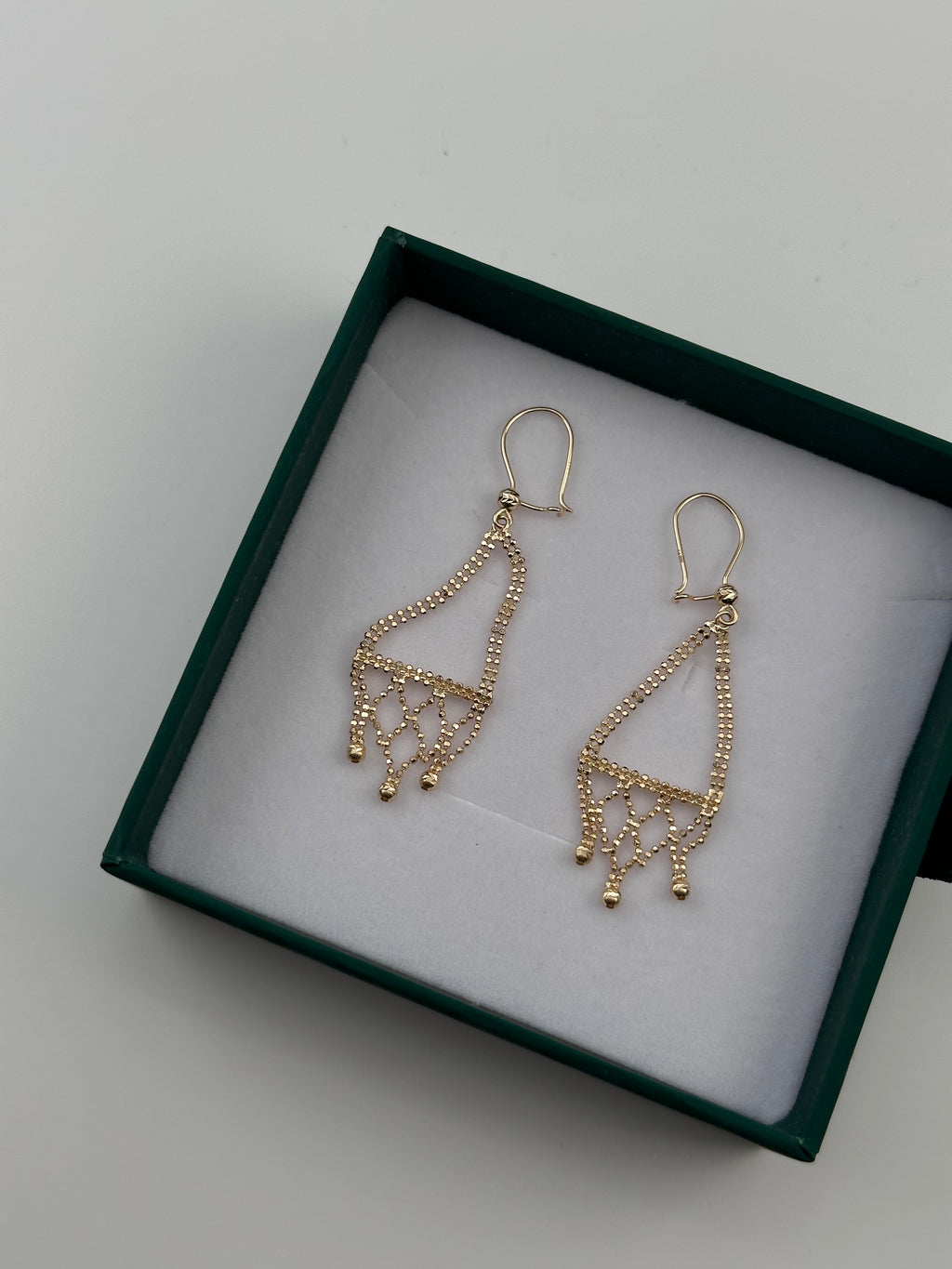 14K Gold Beaded Dangle Earrings – Real Gold Geometric Drop Earrings