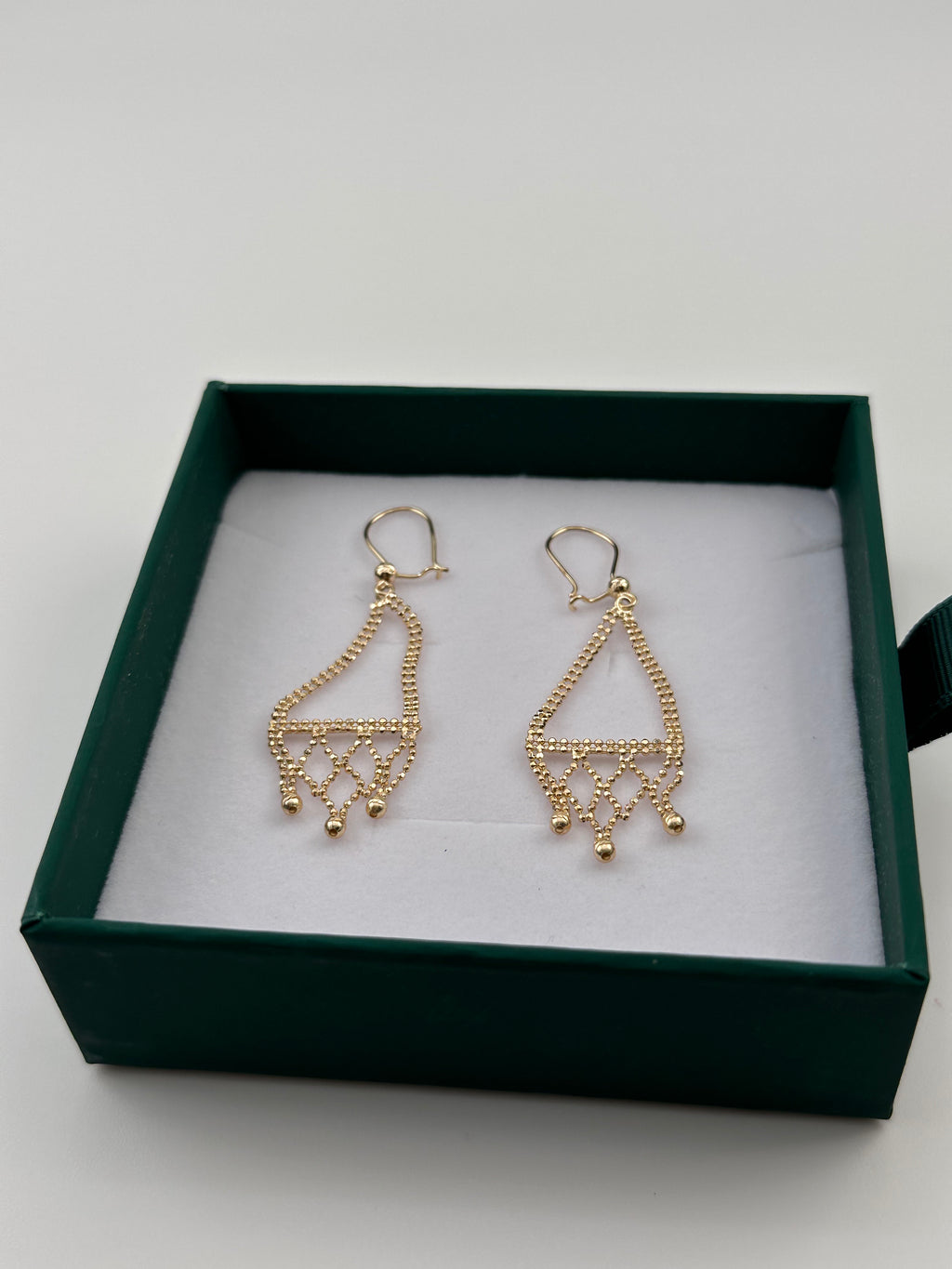 14K Gold Beaded Dangle Earrings – Real Gold Geometric Drop Earrings
