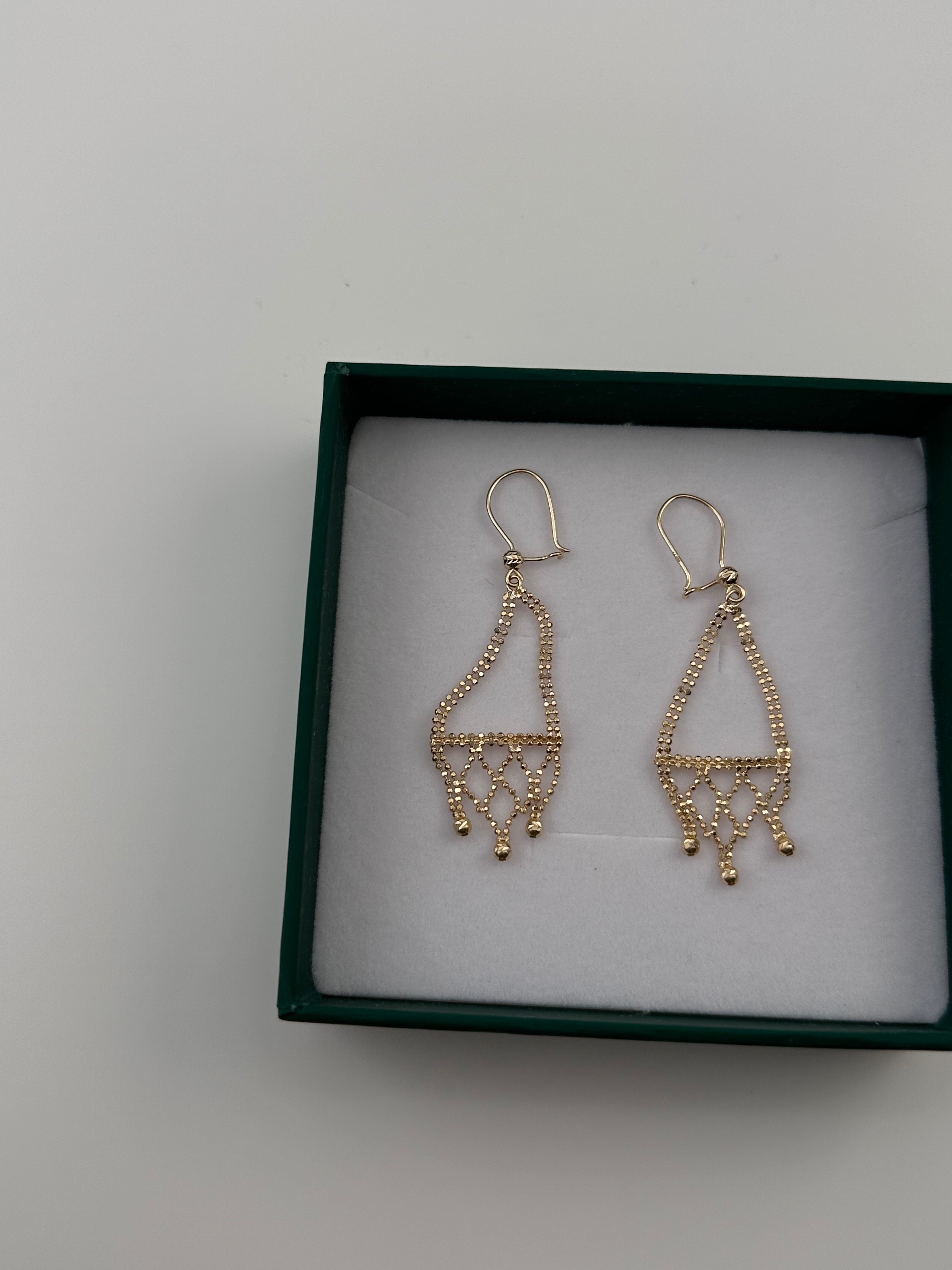 14K Gold Beaded Dangle Earrings – Real Gold Geometric Drop Earrings