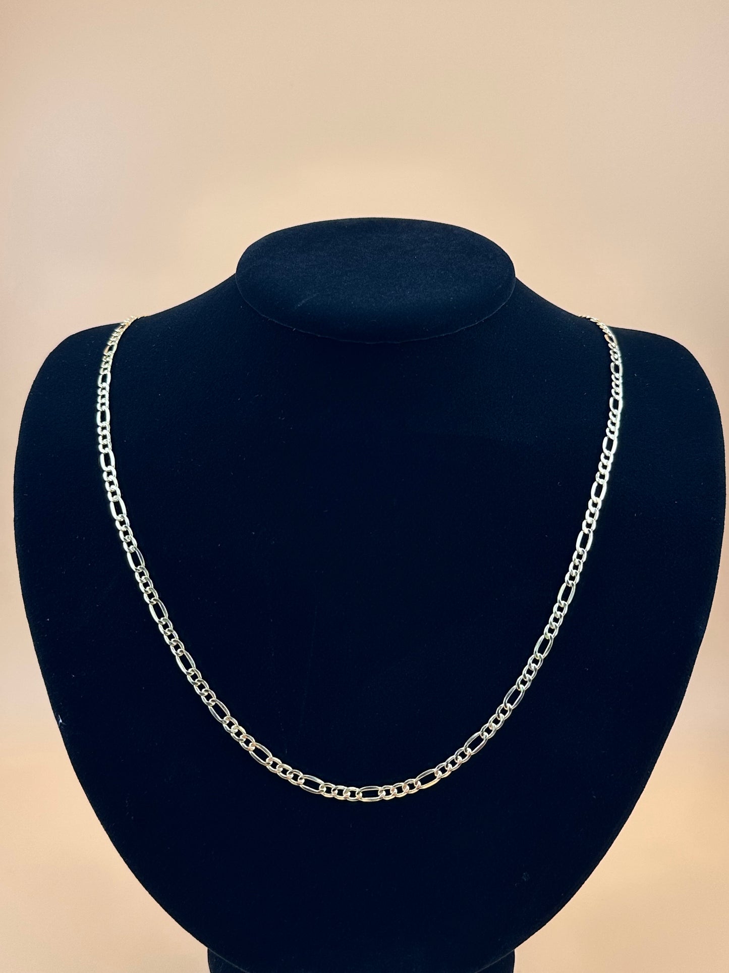 14K Gold Hollow Beveled Figaro Chain