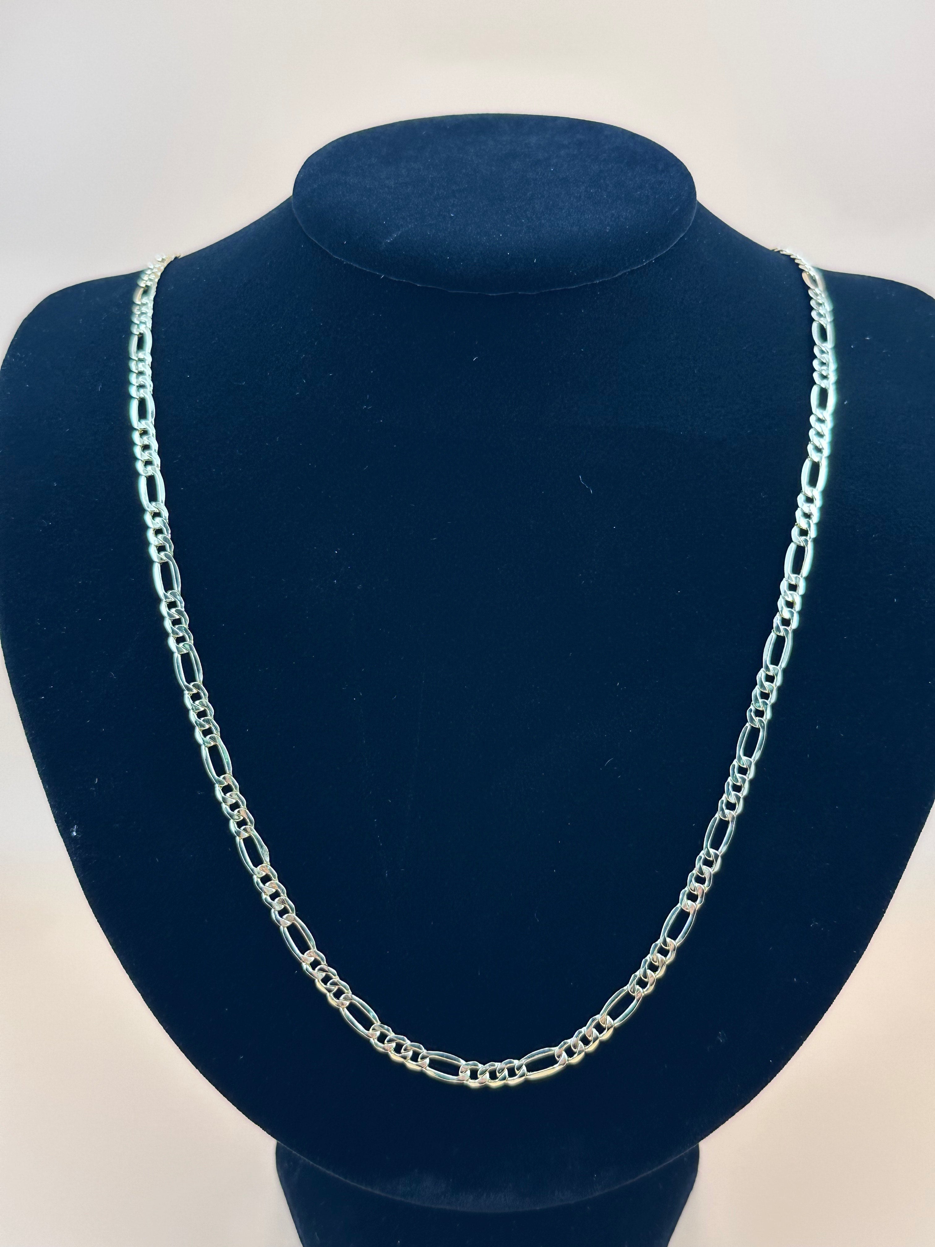 14K Gold Hollow Beveled Figaro Chain