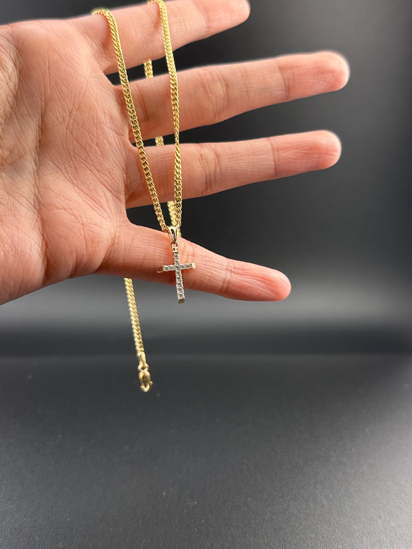 14K Two-Tone Gold CZ Cross Pendant