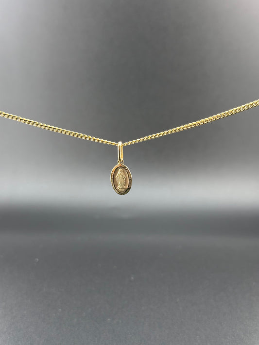 14K Gold Miraculous Medal Pendant | Virgin Mary Oval Charm