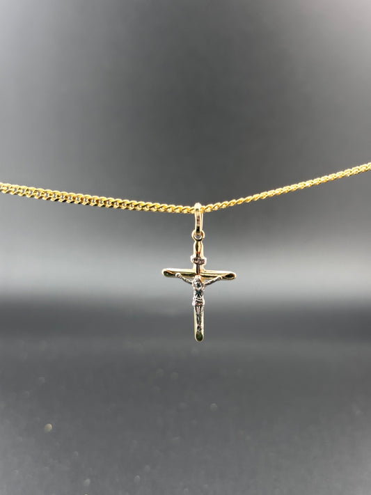14K Two-Tone Gold Crucifix Pendant l Real Gold Cross Necklace Charm