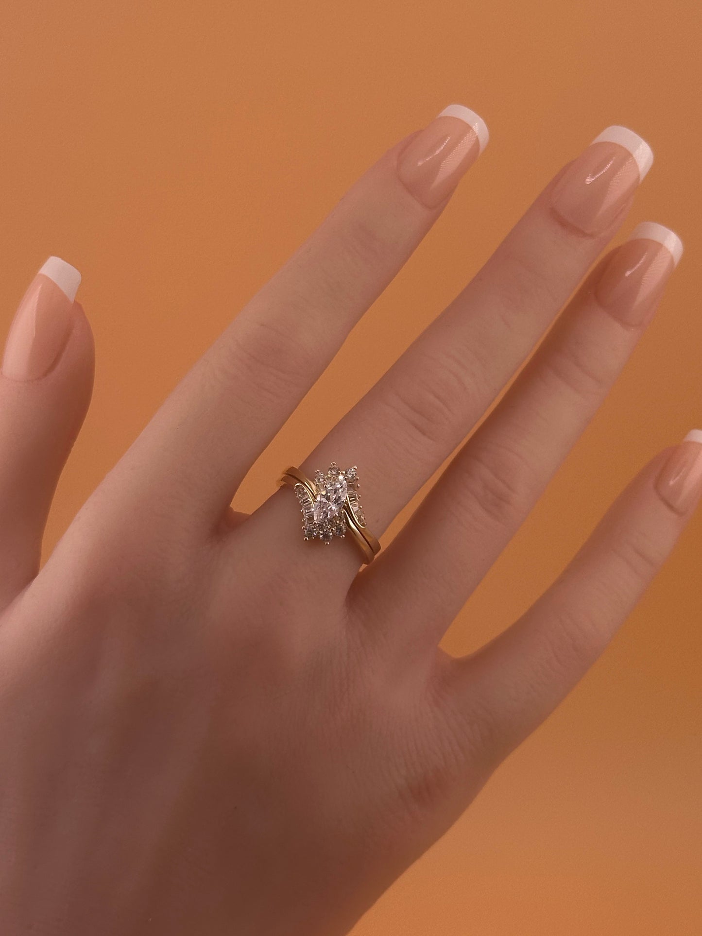 14k Gold CZ Wedding Ring Set – Size 7