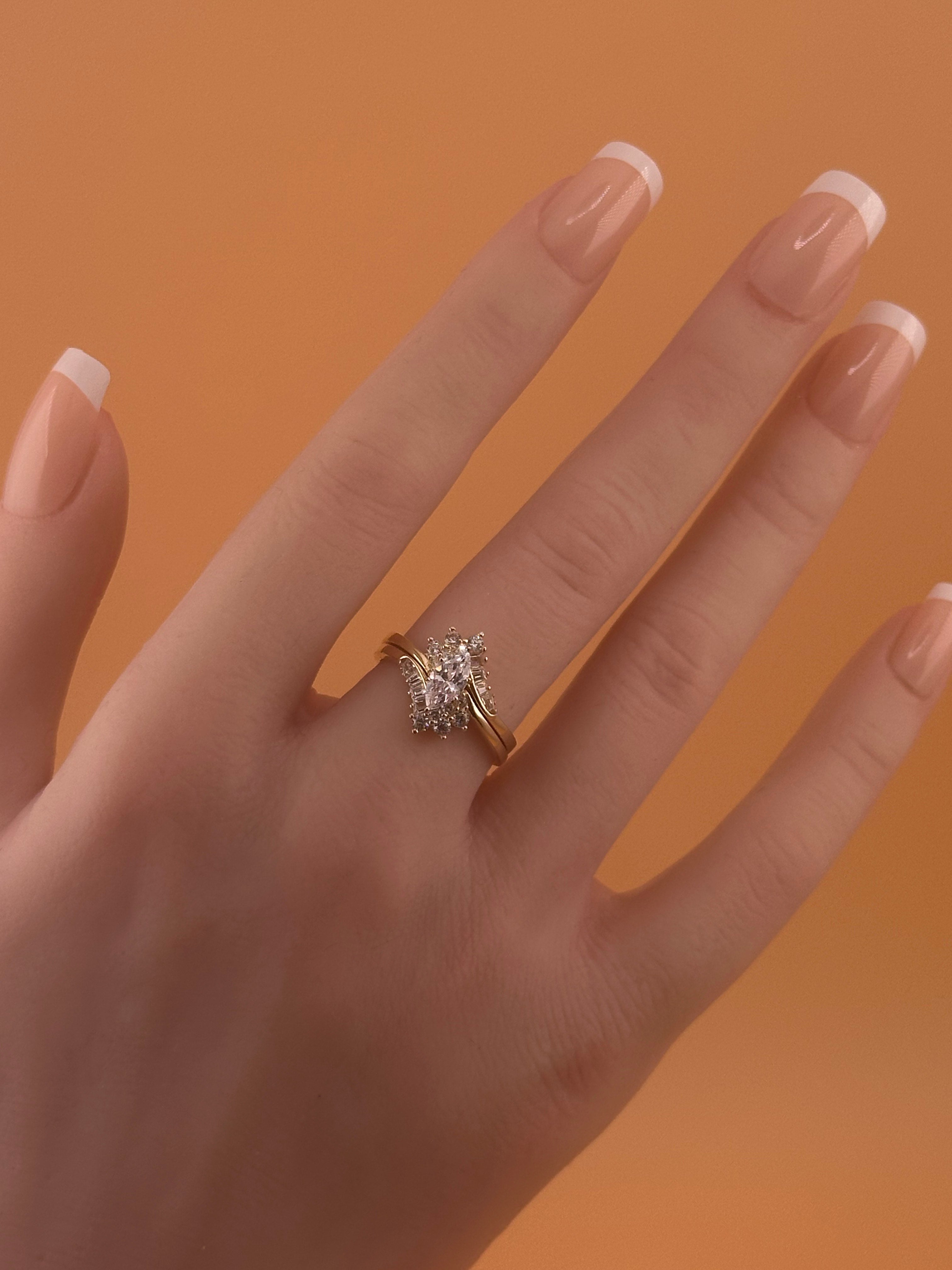 14k Gold CZ Wedding Ring Set – Size 7