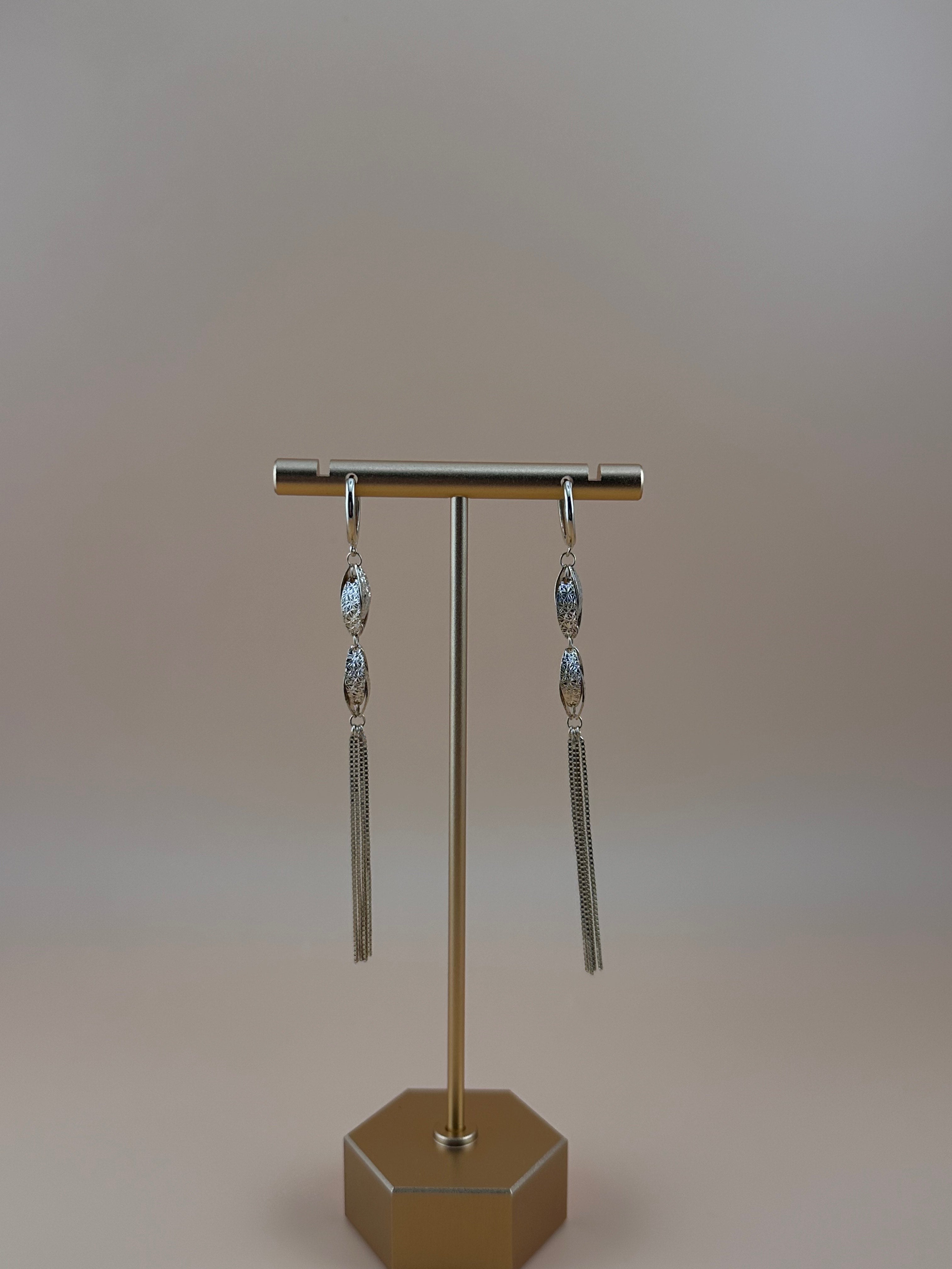 14K Gold Dangling Earrings – Elegant Long Drop Chain Earrings for Women
