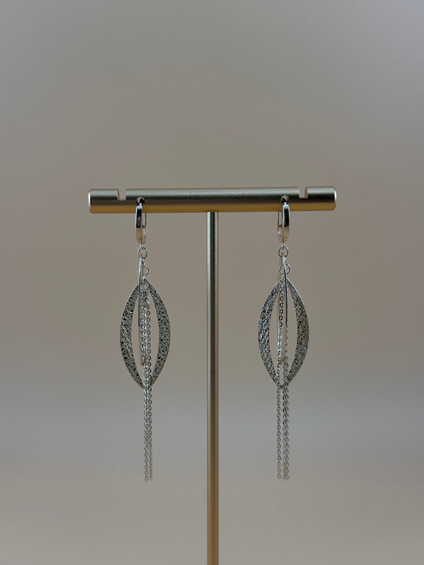 14K Gold Dangling Earrings – Textured Long Drop Tassel Earrings for Women