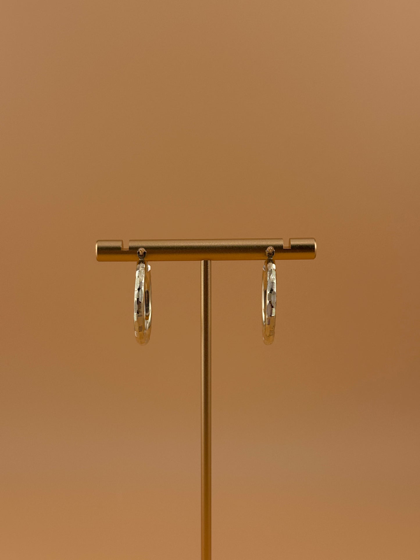 14K Gold Hoop Earrings – Textured Yellow Gold Hoops for Women