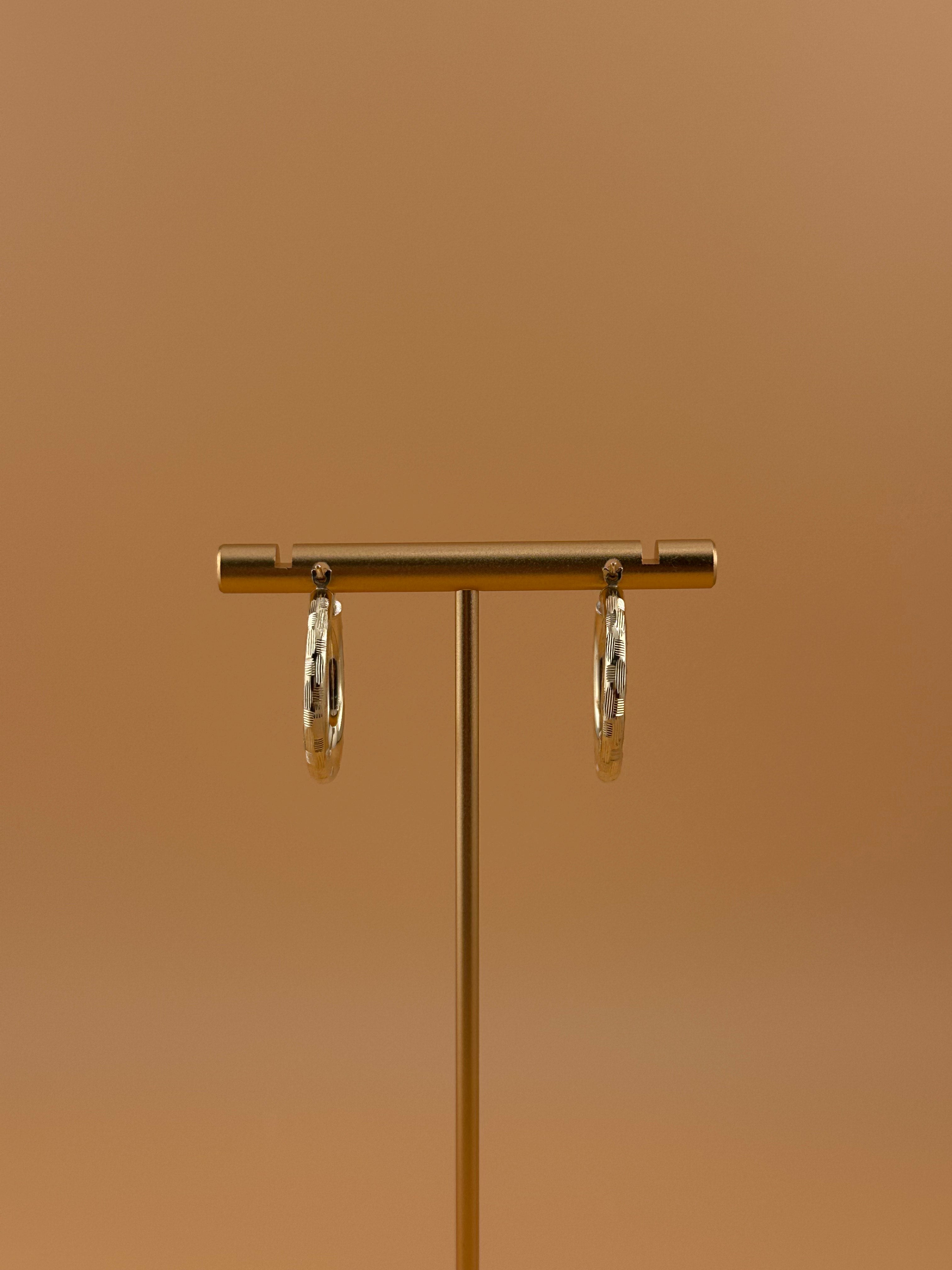 14K Gold Hoop Earrings – Textured Yellow Gold Hoops for Women
