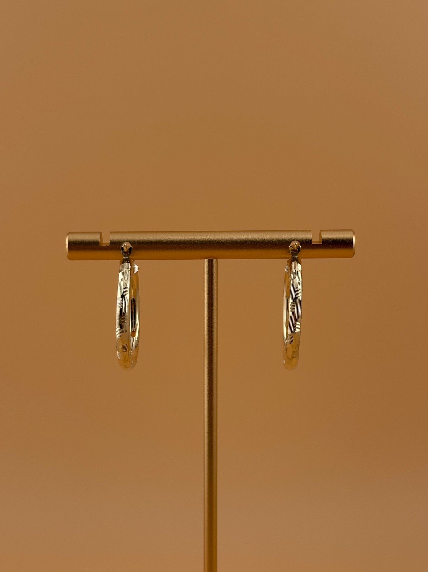 14K Gold Hoop Earrings – Textured Yellow Gold Hoops for Women