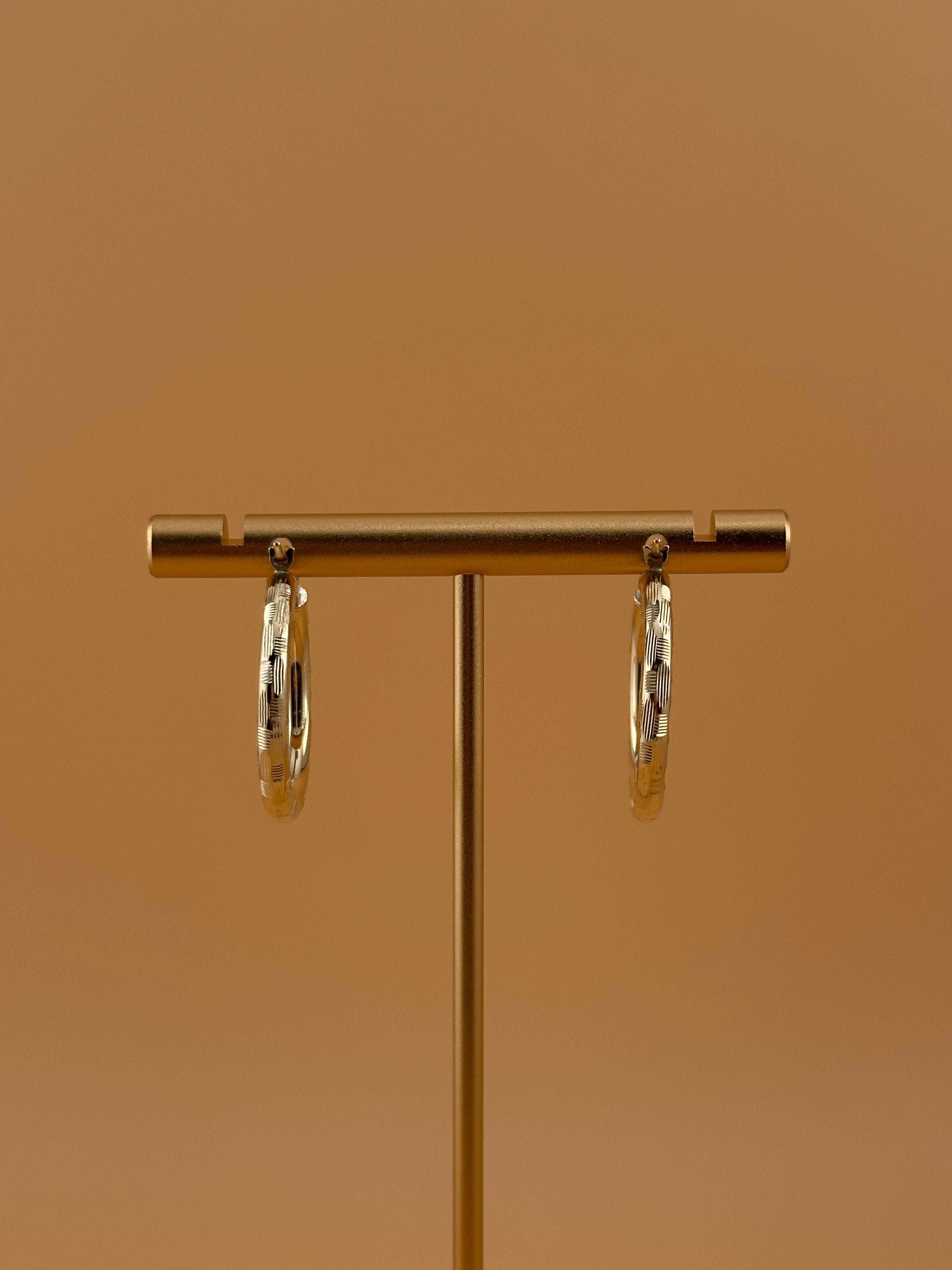 14K Gold Hoop Earrings – Textured Yellow Gold Hoops for Women