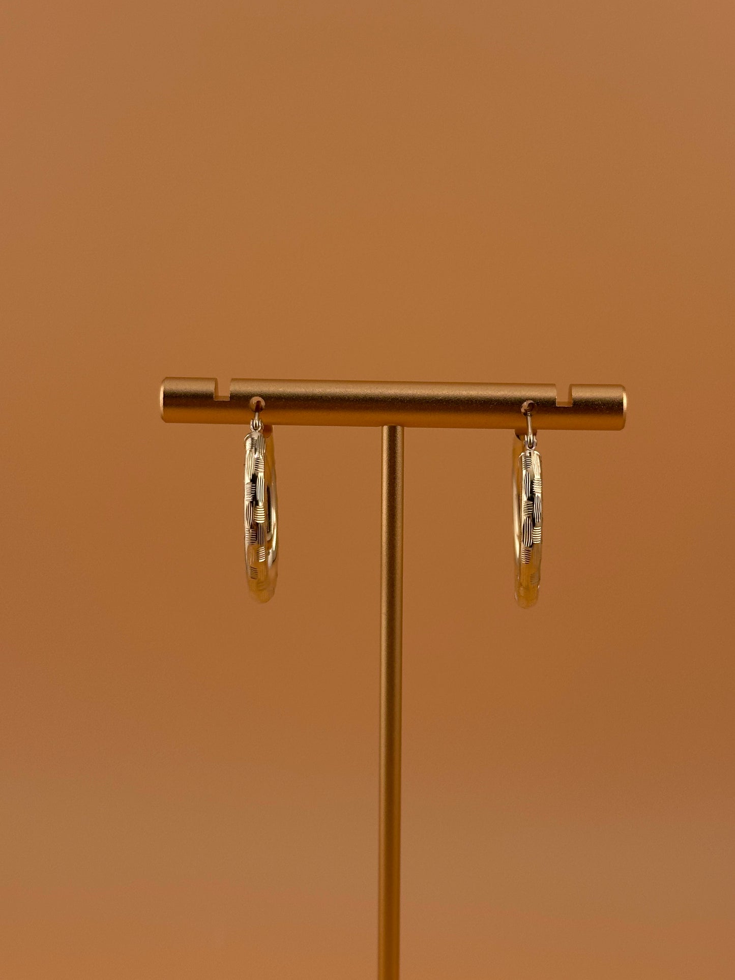 14K Gold Hoop Earrings – Textured Yellow Gold Hoops for Women