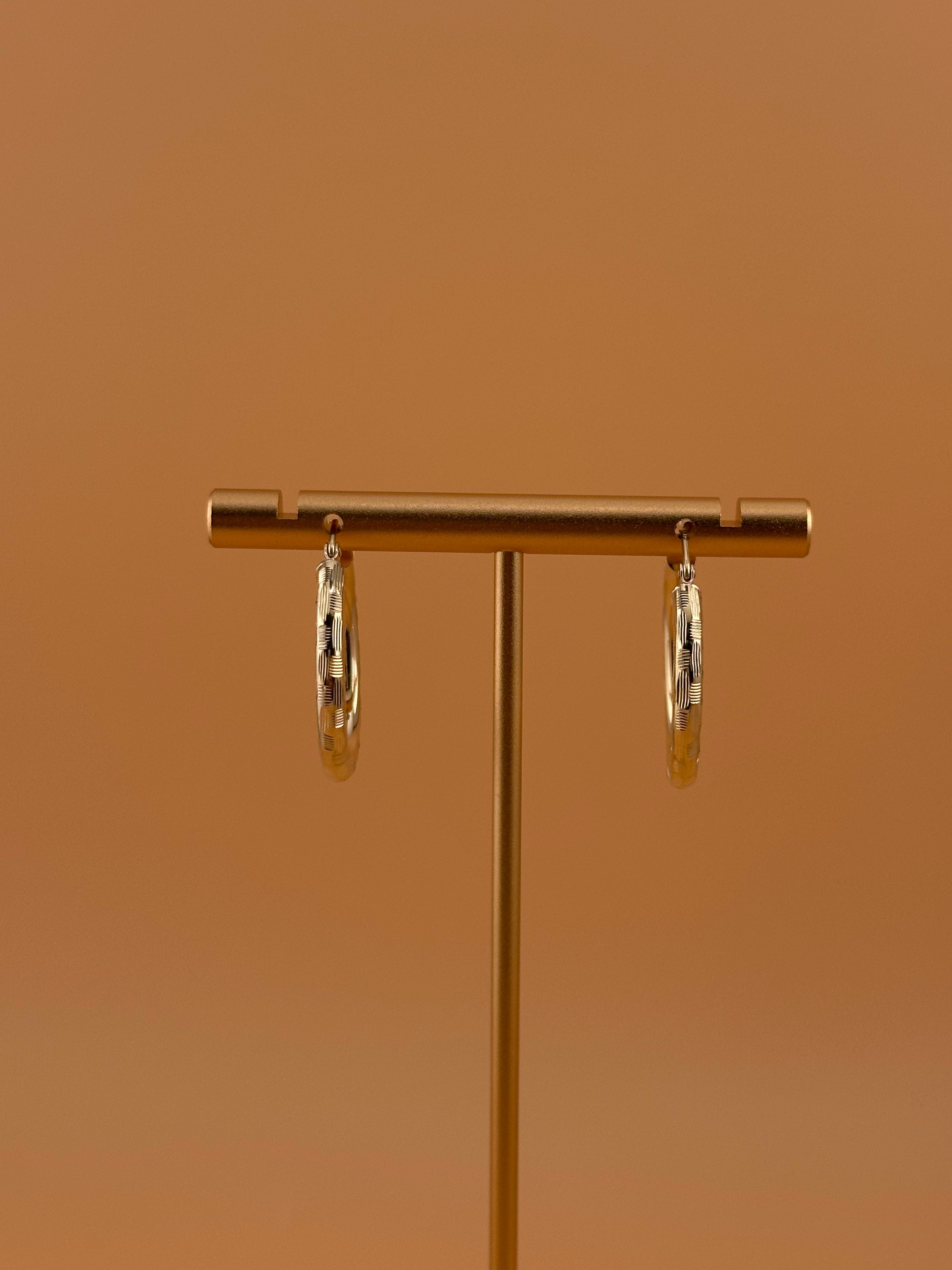 14K Gold Hoop Earrings – Textured Yellow Gold Hoops for Women