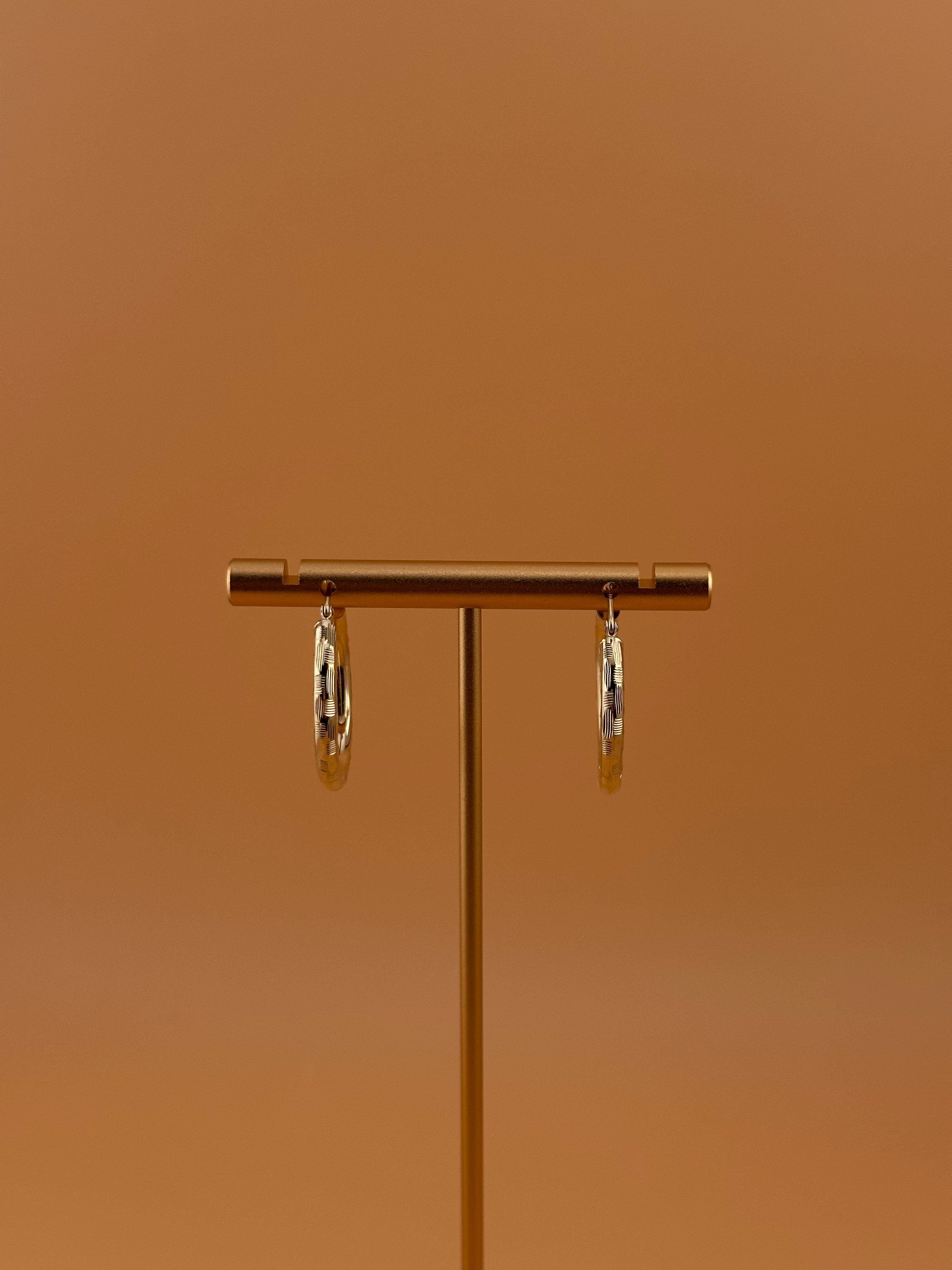 14K Gold Hoop Earrings – Textured Yellow Gold Hoops for Women
