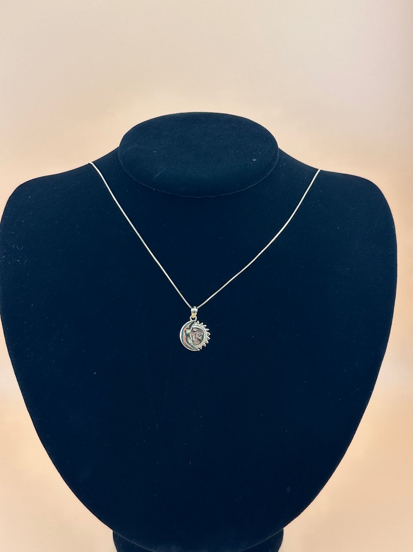 14K Gold Moon & Sun Pendant l Celestial Face Charm l Real Gold Astrology Jewelry