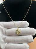 14K Gold Moon & Sun Pendant l Celestial Face Charm l Real Gold Astrology Jewelry