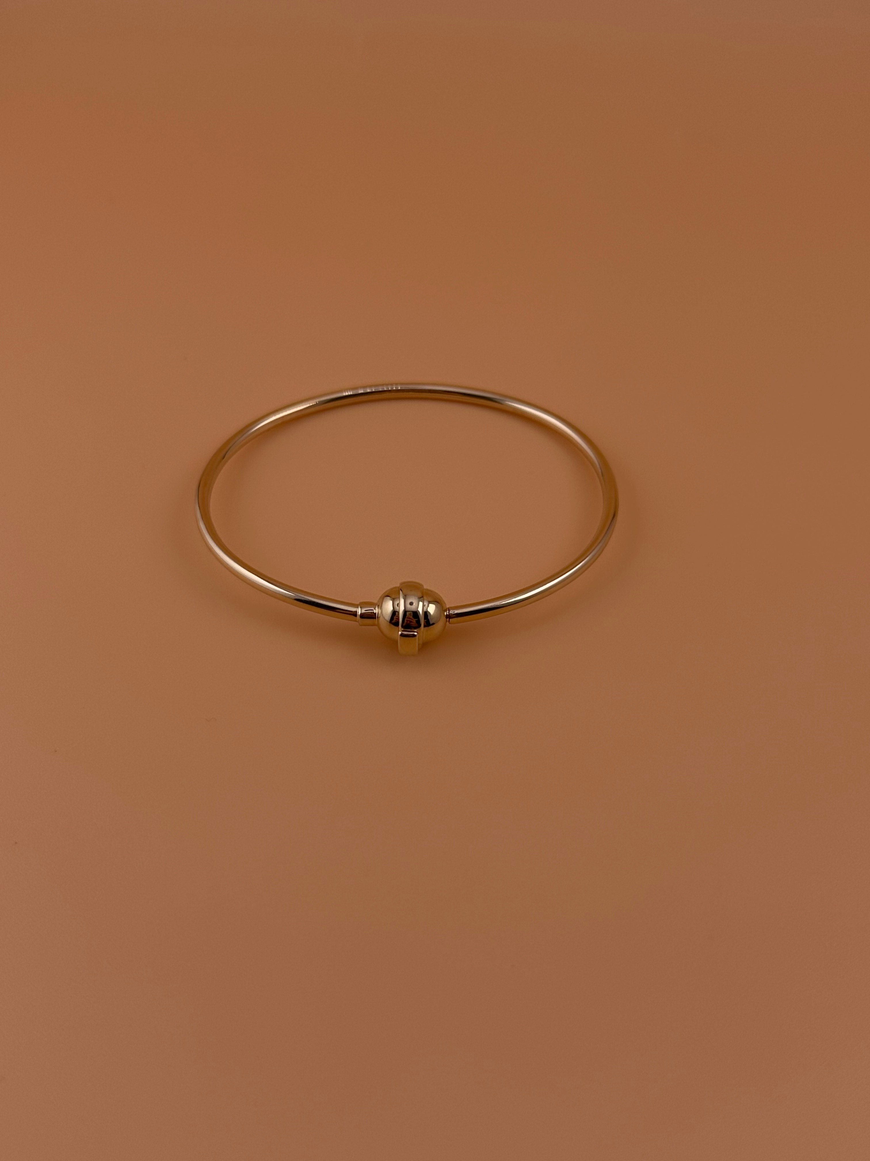 14K Gold Hollow Charm Bracelet with Free Bail & Stopper – Women’s Charm Bangle (6.5" – 8")