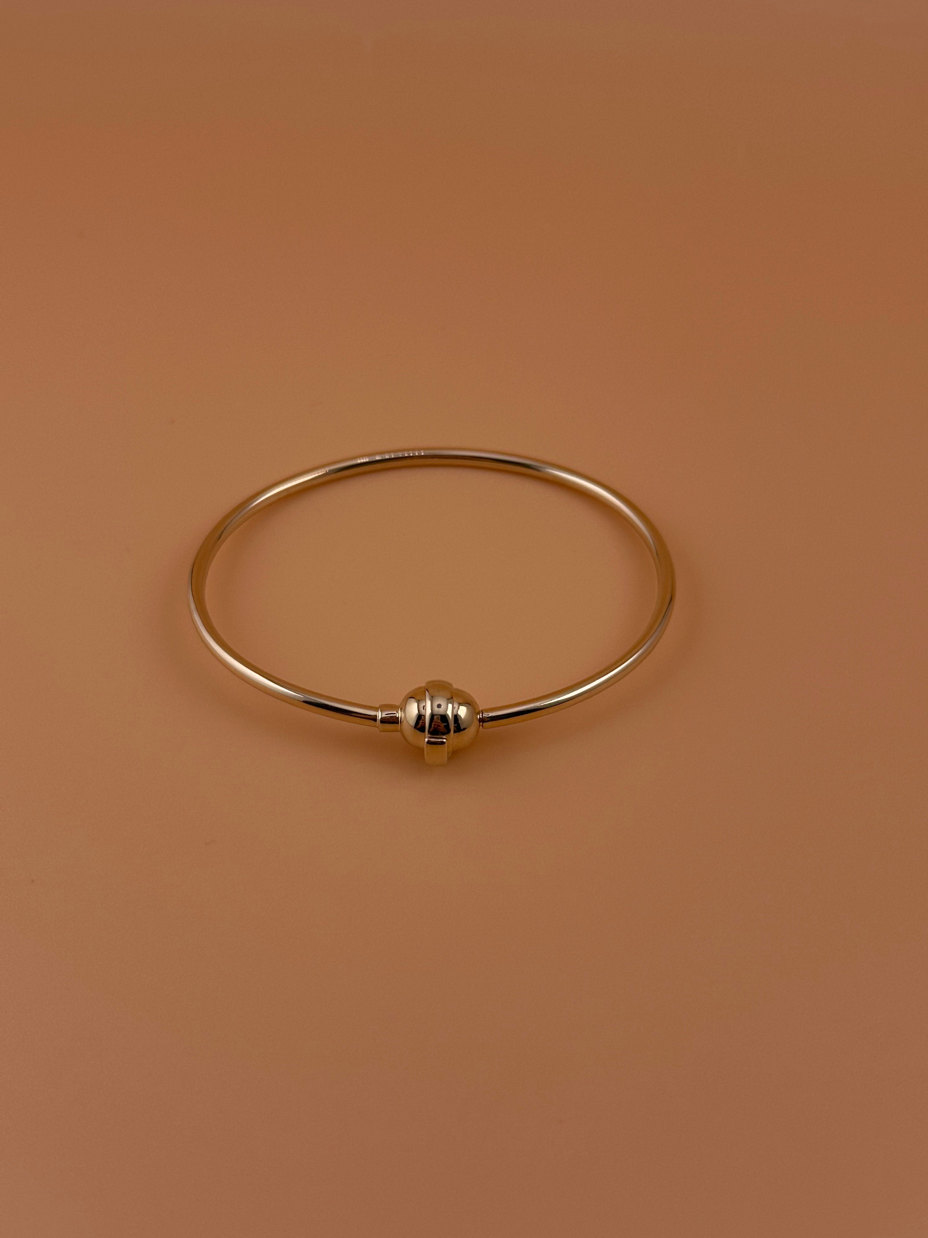 14K Gold Hollow Charm Bracelet with Free Bail & Stopper – Women’s Charm Bangle (6.5" – 8")