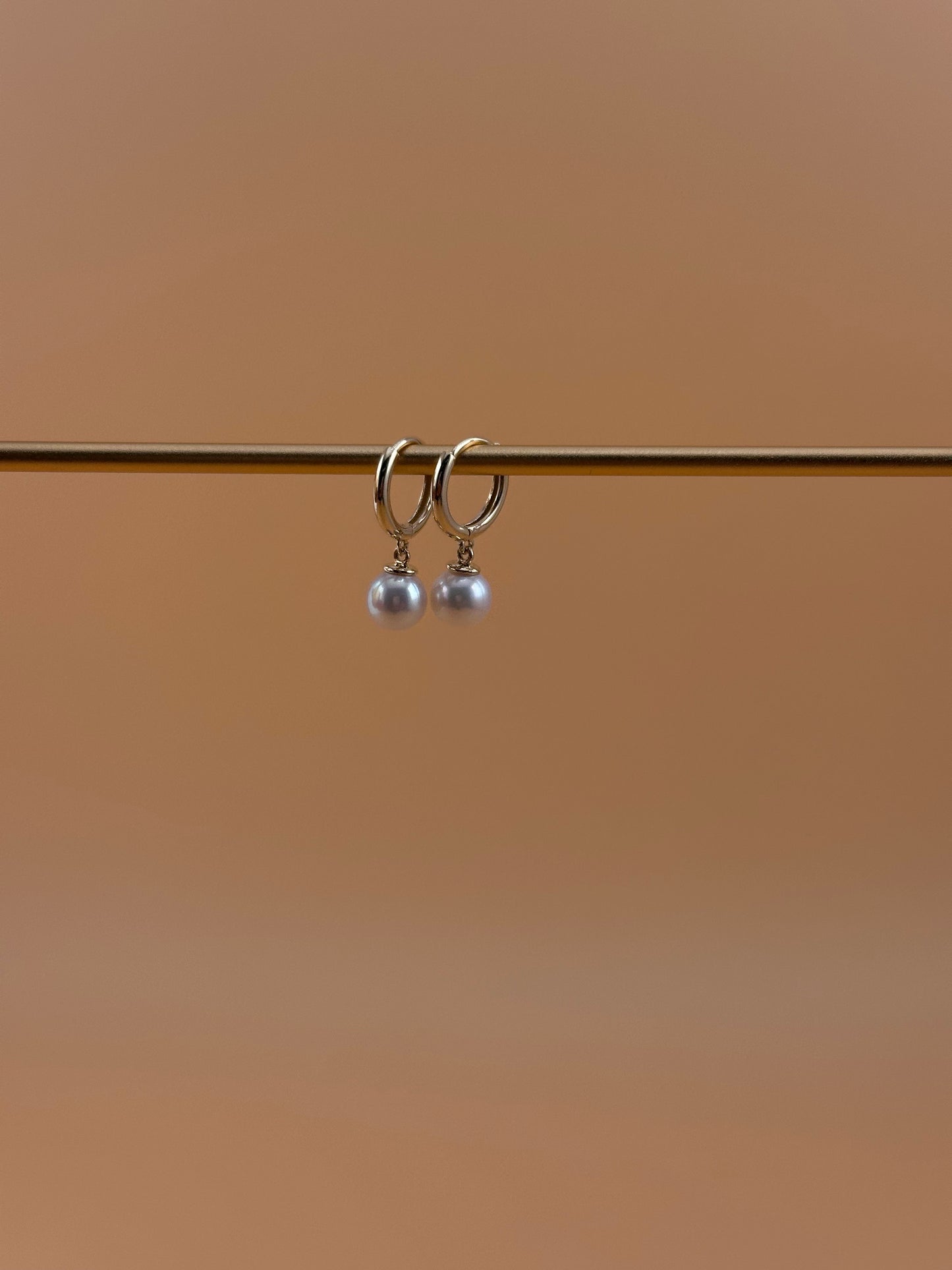 14K  Gold Pearl Huggie Earrings – Dainty Hoop Drop Earrings