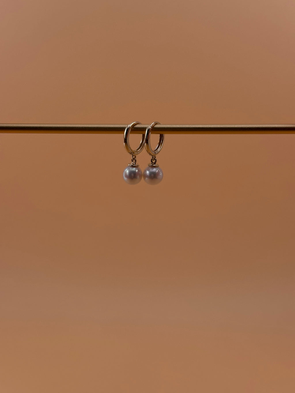 14K  Gold Pearl Huggie Earrings – Dainty Hoop Drop Earrings