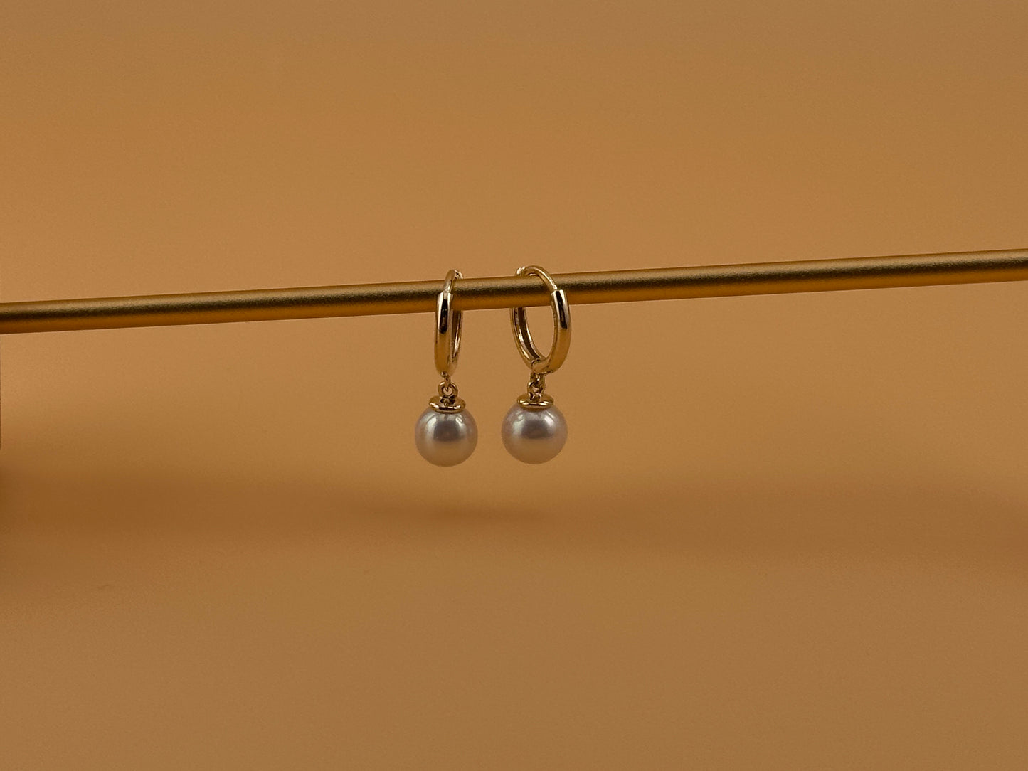 14K  Gold Pearl Huggie Earrings – Dainty Hoop Drop Earrings