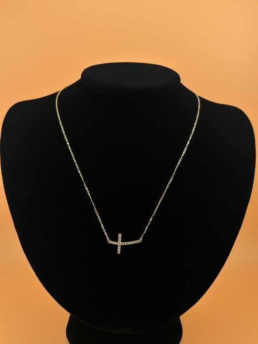 14K Gold Side Cross Pendant Necklace
