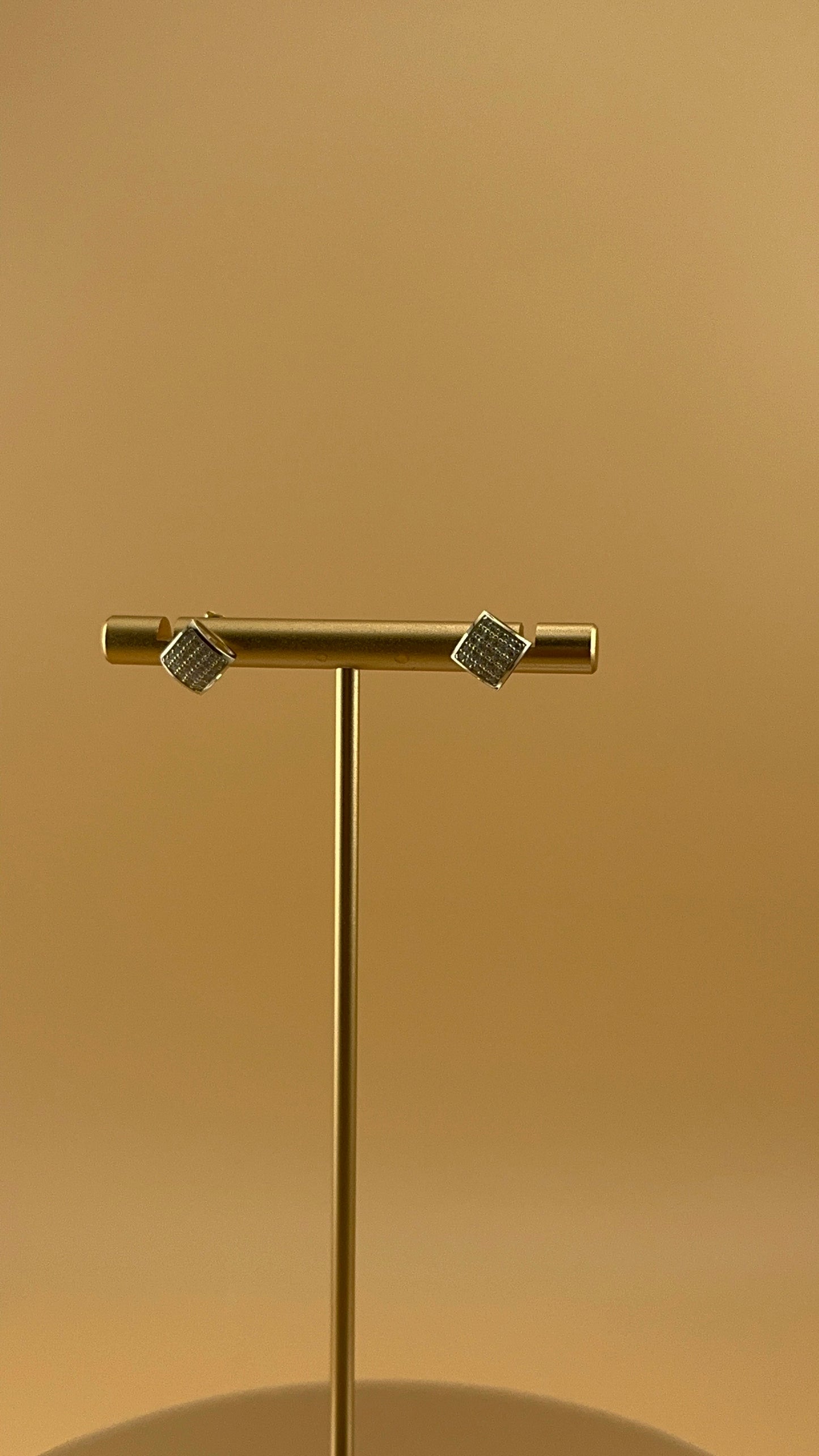 14K Gold Fancy CZ Square Stud Earrings