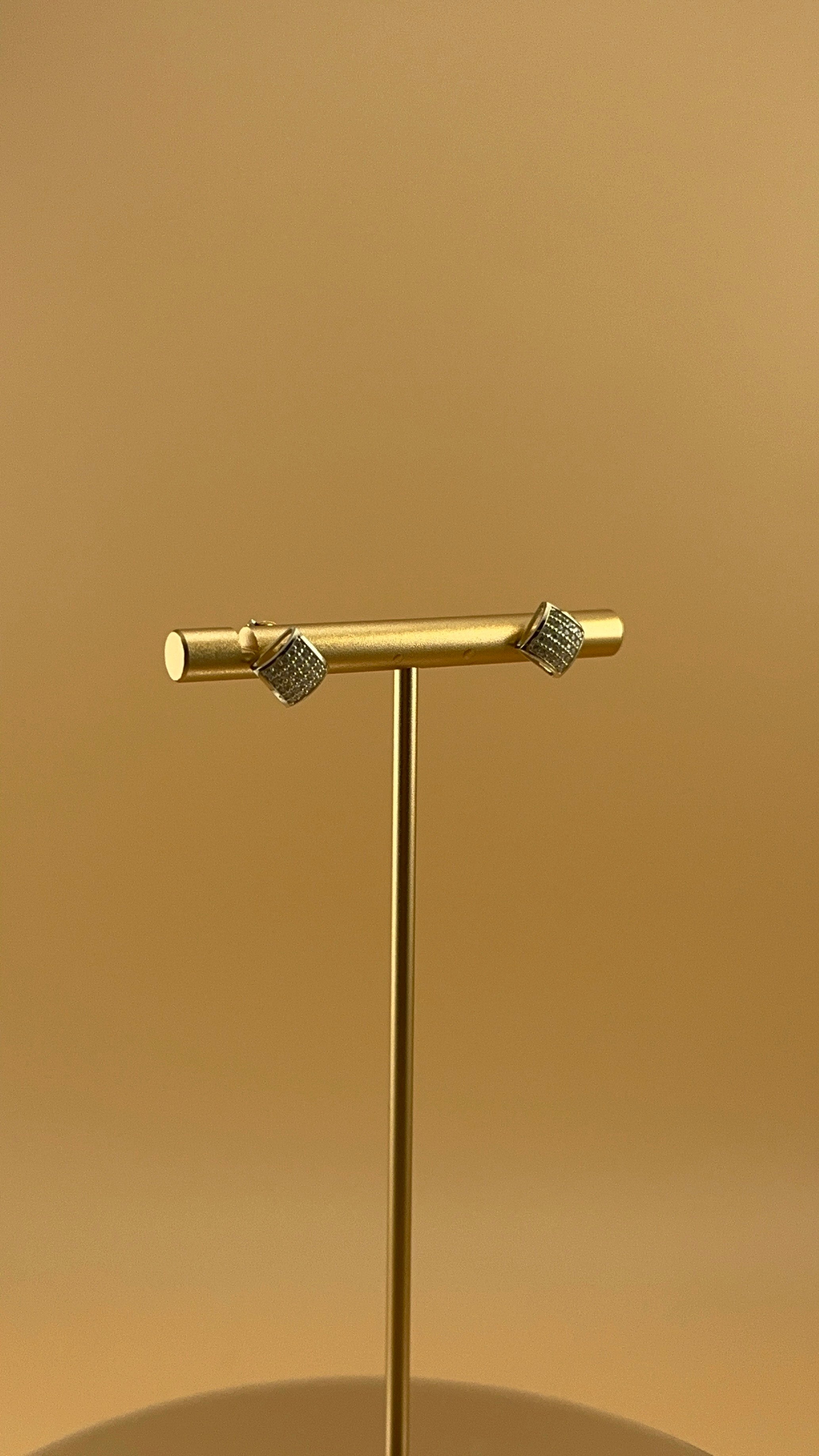 14K Gold Fancy CZ Square Stud Earrings