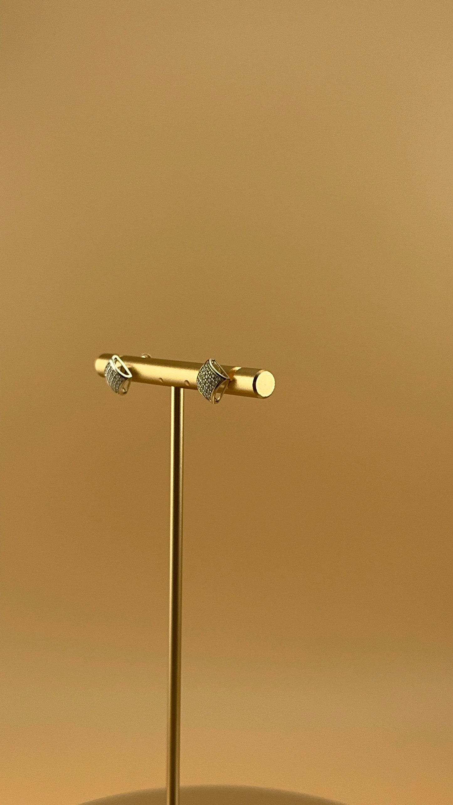 14K Gold Fancy CZ Square Stud Earrings