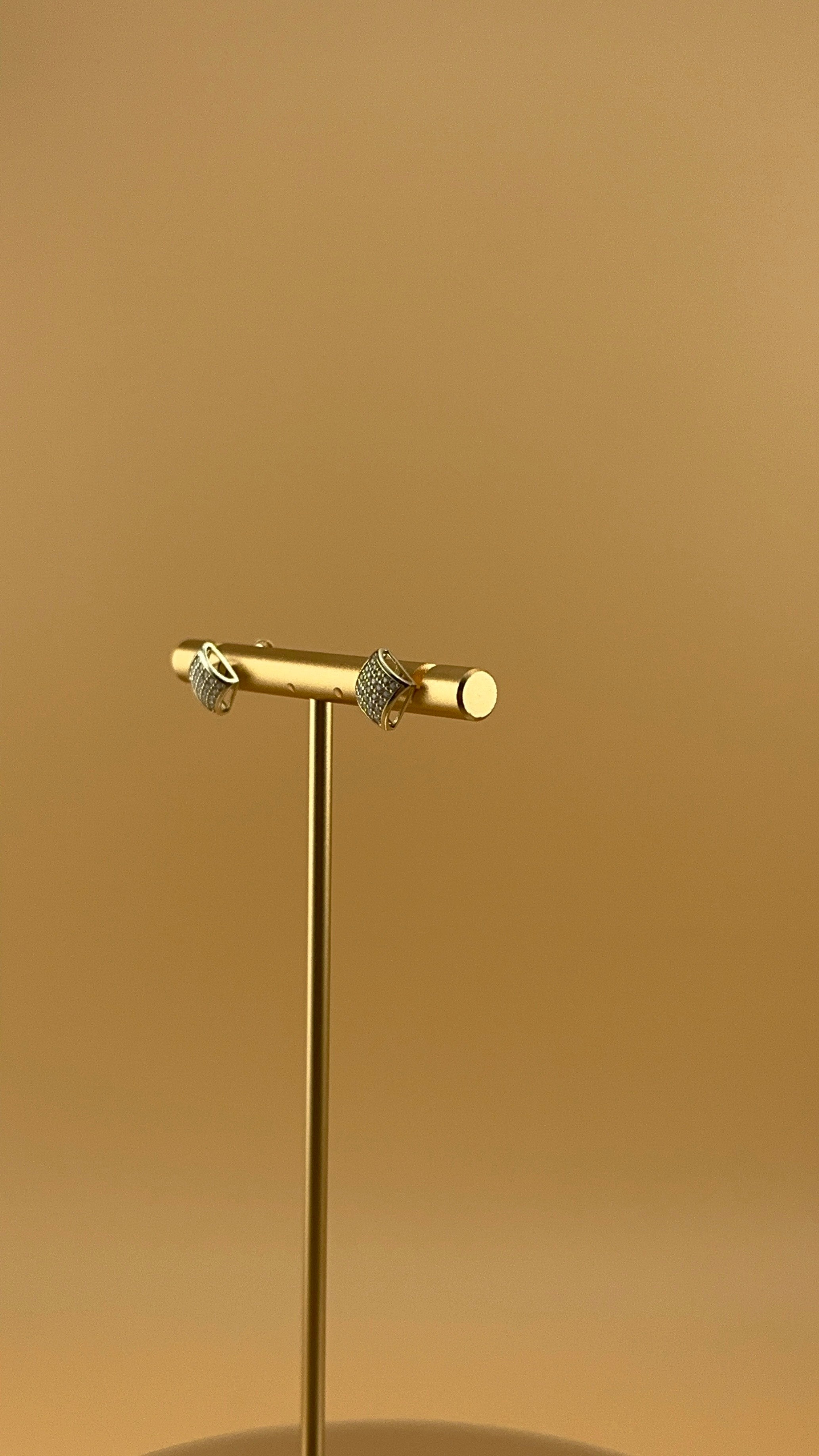 14K Gold Fancy CZ Square Stud Earrings