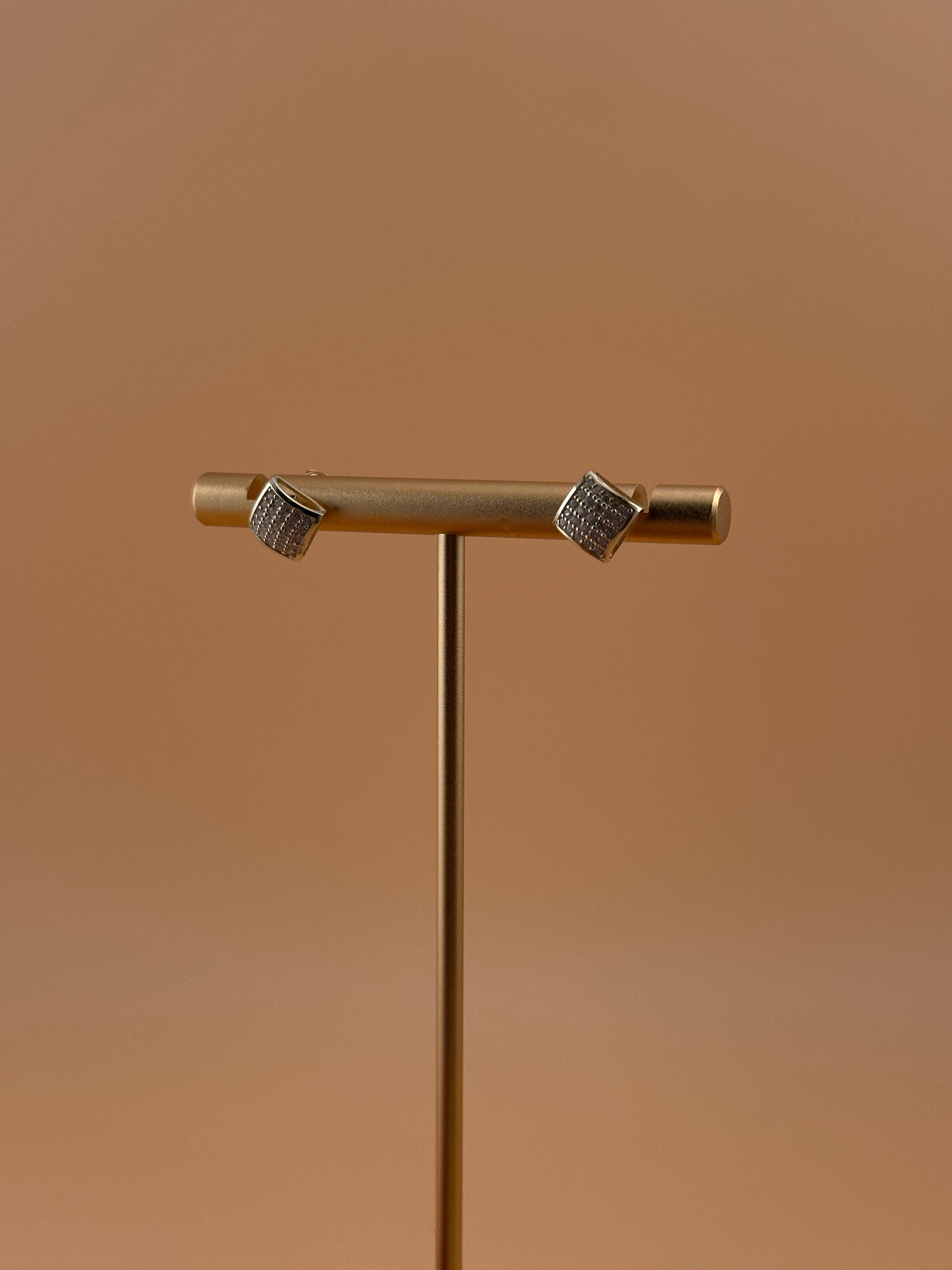 14K Gold Fancy CZ Square Stud Earrings