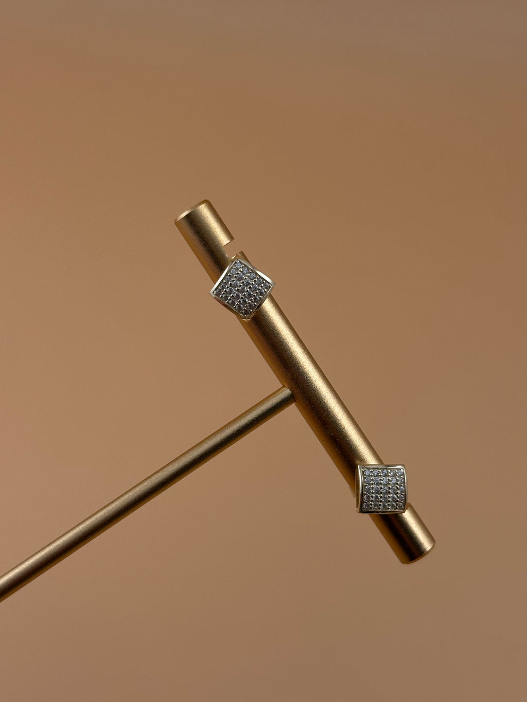 14K Gold Fancy CZ Square Stud Earrings