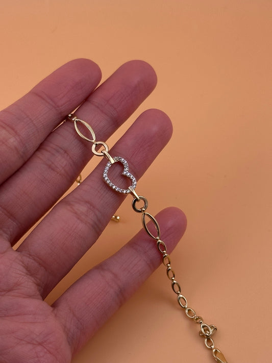 14K Gold Heart Link Bracelet