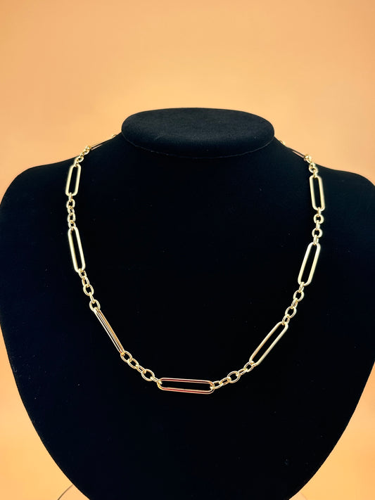 14K Gold Hollow Paperclip + Oval Link Necklace – 18"