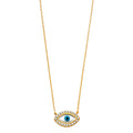 14K Gold Evil Eye Necklace with CZ Stones – Protective Pendant